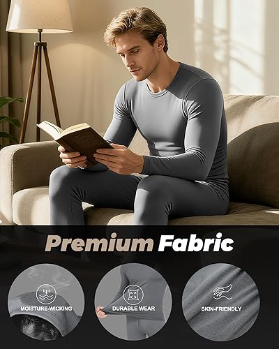 Miniatura 5 de WEERTI Ropa interior térmica para hombres Calzoncillos largos con forro polar Capa base para hombres Clima frío Parte superior e inferior