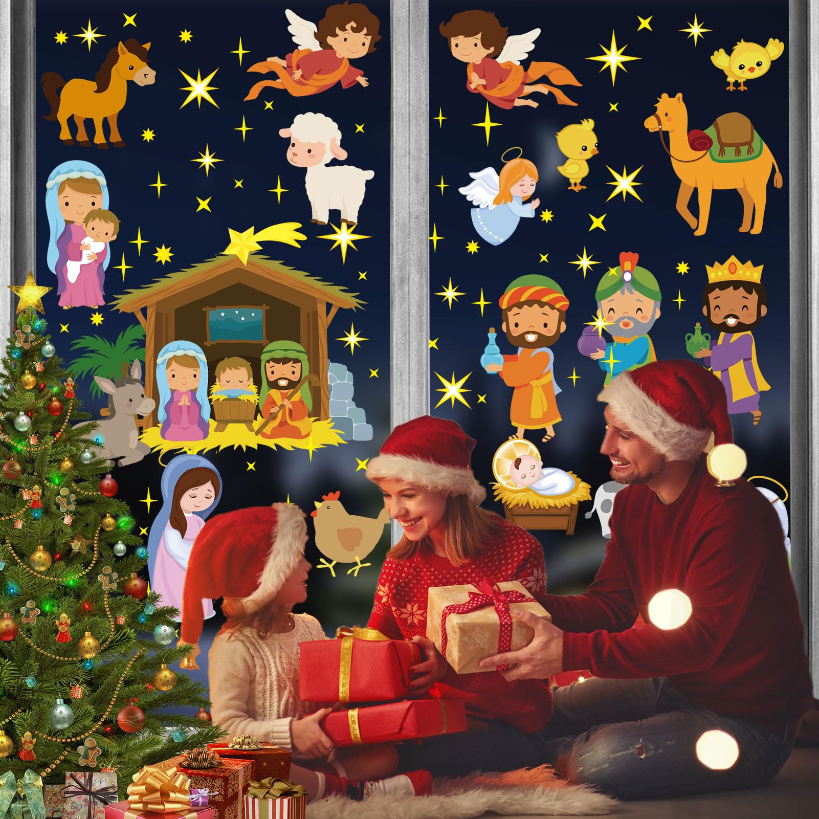 Finestra di Natale si aggrappa per finestra di Natale Presepe Natale