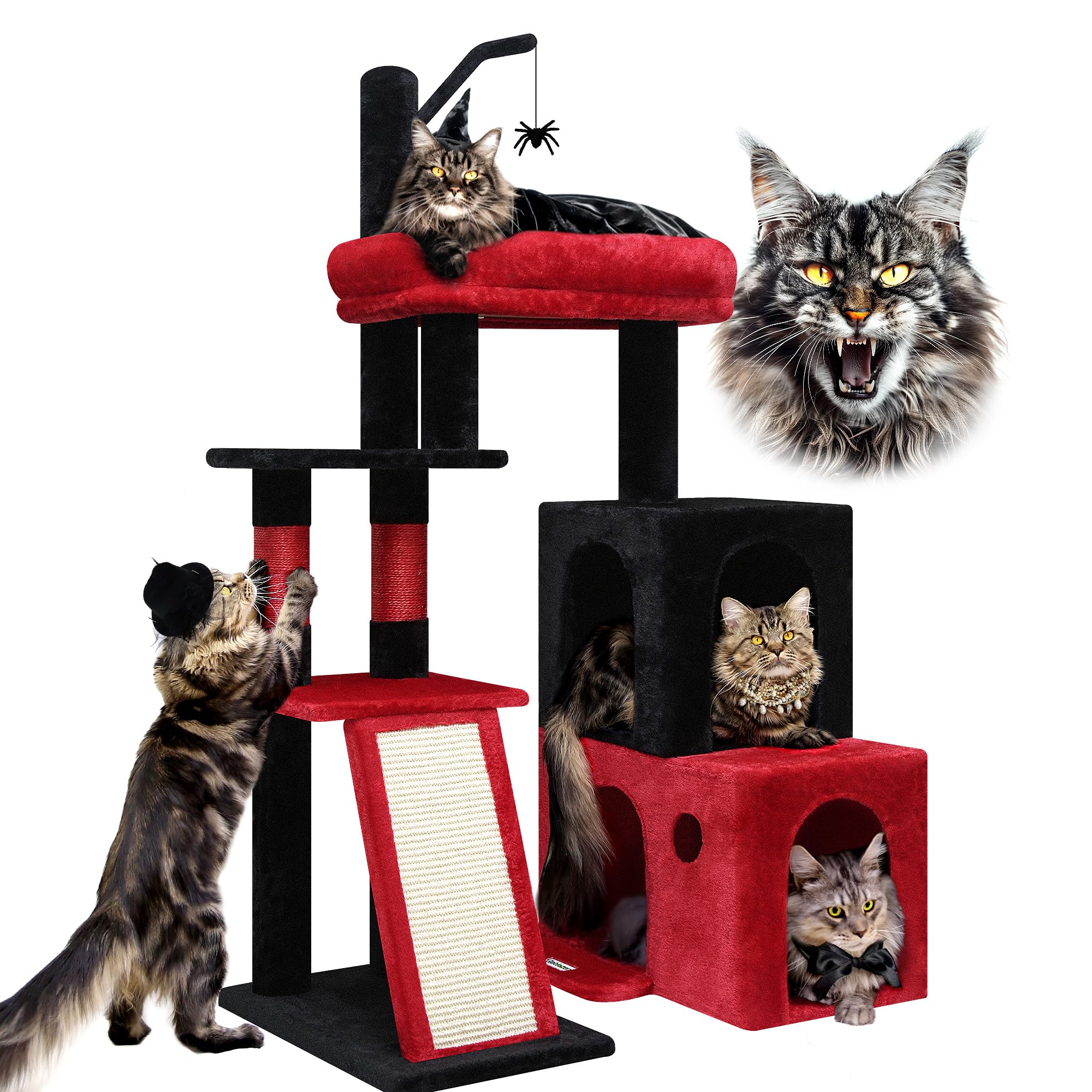 Globlazer Gothic Cat Tower for Indoor Adult Cats, 50-inch Heavy Duty Goth Cat Tree for Big Cats, Maine Coon Cat Tree with Extra-Large Padded Platform, 2 Large Condos, F50Global Recycled StandardGlobal Recycled StandardGlobal Recycled Standard