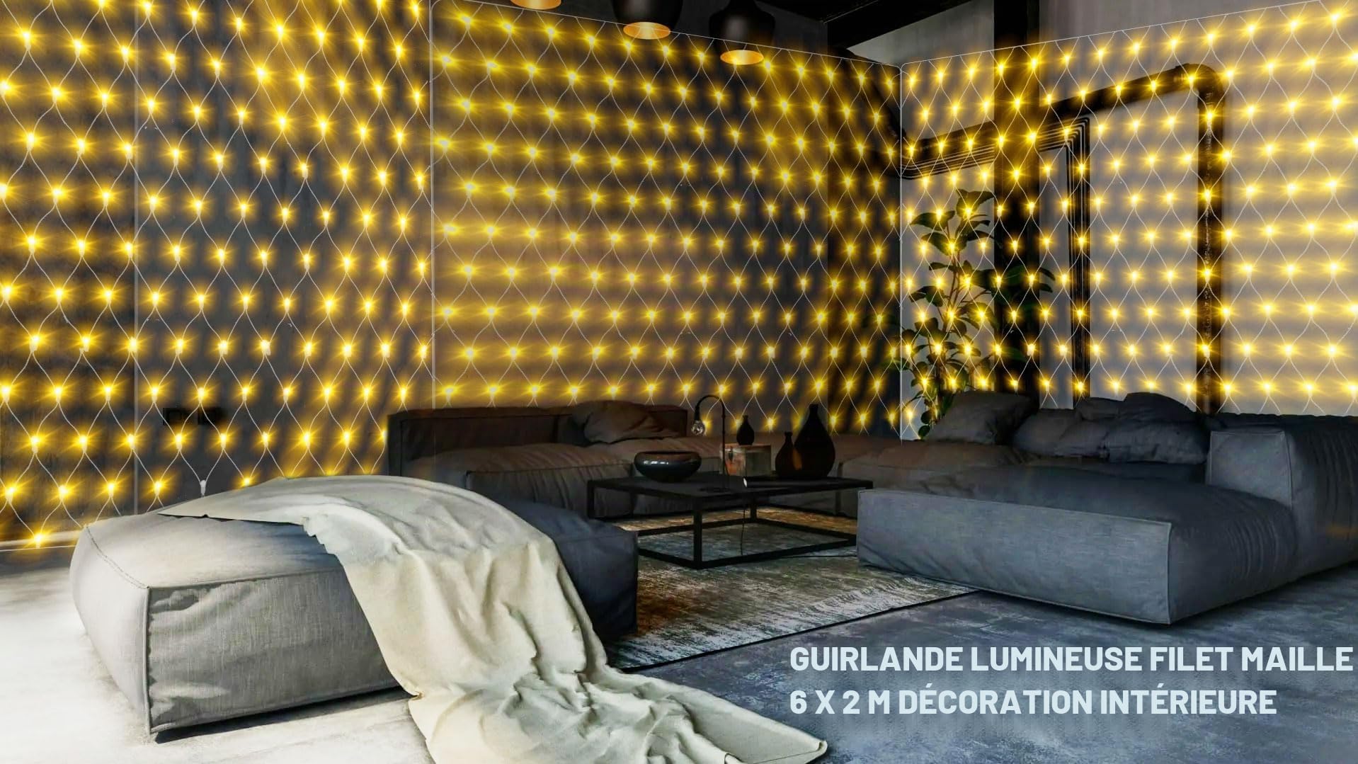 6X2M 300LED guirlandes lumineuses pour buissons, lumières en maille, grand filet lumineux d'extérieur pour jardin, sapin de Noël, étanche, connectable, 8 modes (blanc chaud)