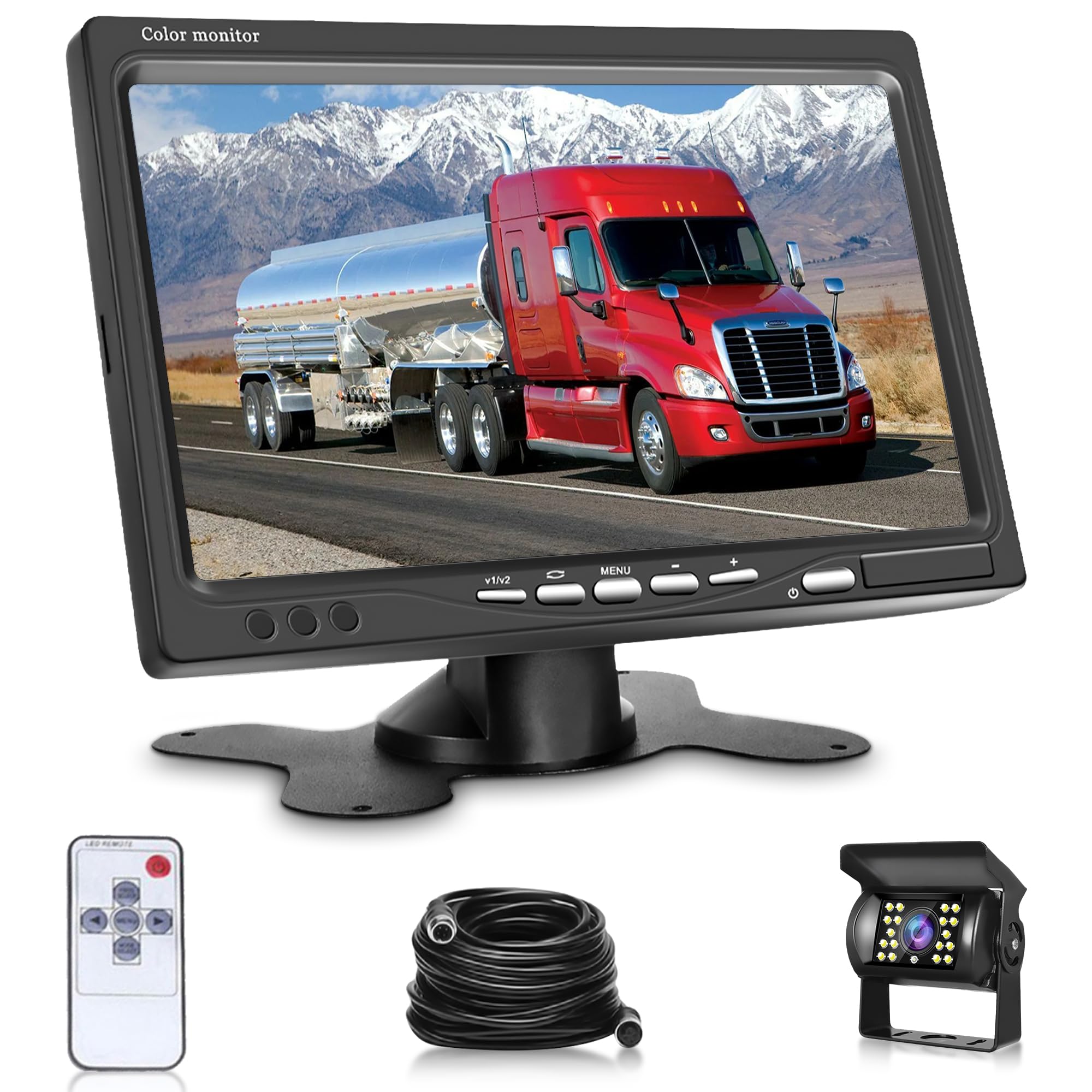 Telecamera di Retromarcia Set per Auto, 7 Pollici Monitor LCD TFT, IP68 Impermeabile, 18IR Visione Notturna, Cavo di Prolunga Aeronautico da 65 piedi a 4 Pin per Camper/Autobus/Rimorchio/Camion