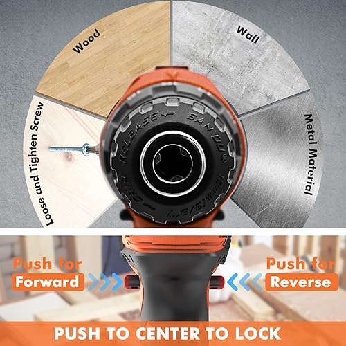 Miniatura 4 de YIOU Kit de taladro/destornillador inalámbrico de 20 V MAX con batería y cargador, 56 piezas ACC y bolsa de herramientas, juego de taladro