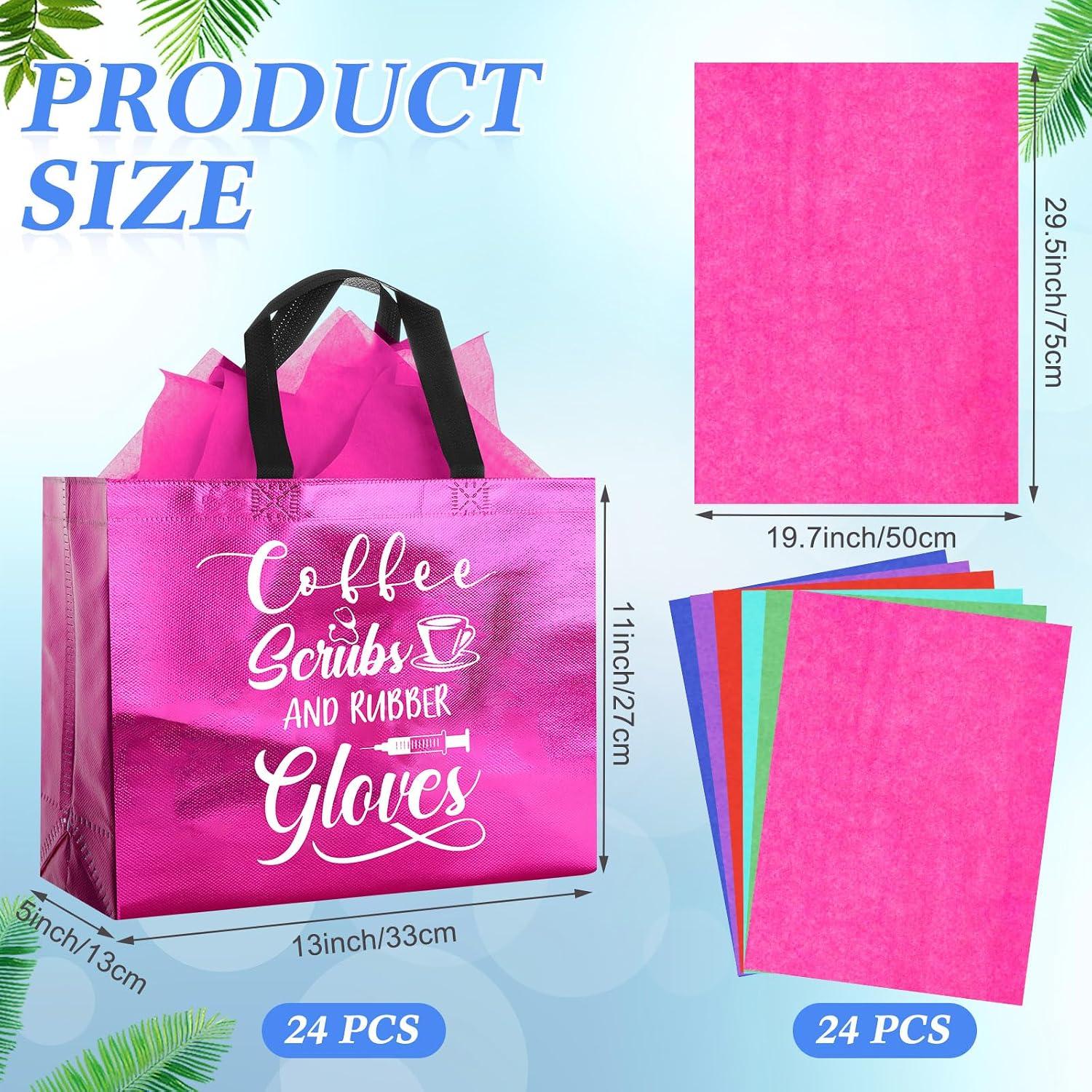 Tellingyou 24 Pieces Nurse Appreciation Gift Bags 13 x 5 x 11 Inch Nurses Week Gifts Bags with Tissues Reusable Thank You Doctor Worker Medical Healthcare Party Supplies for Graduation