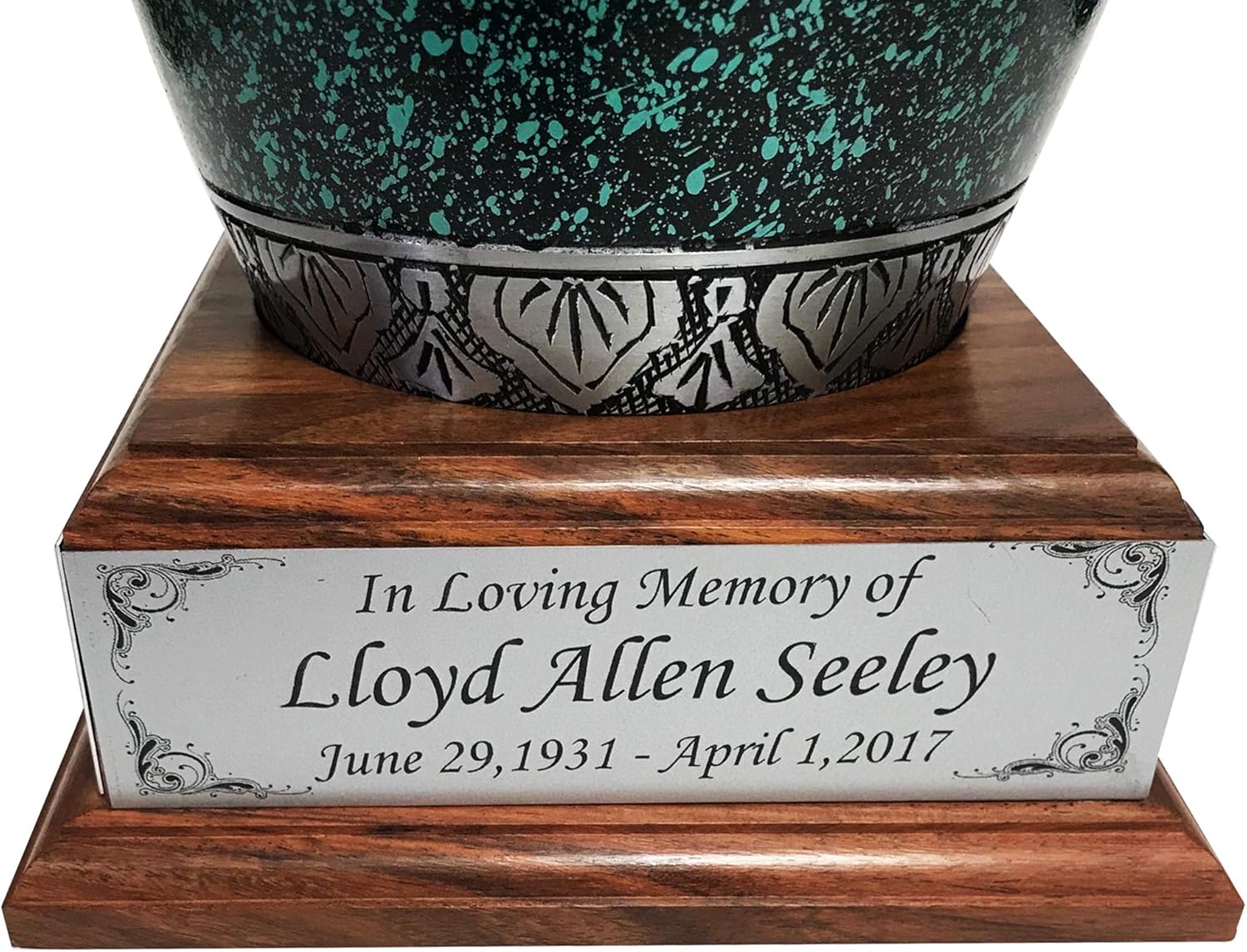 Cremation Urn Pedestal, Wooden Urn Base with Personalized Name Plate