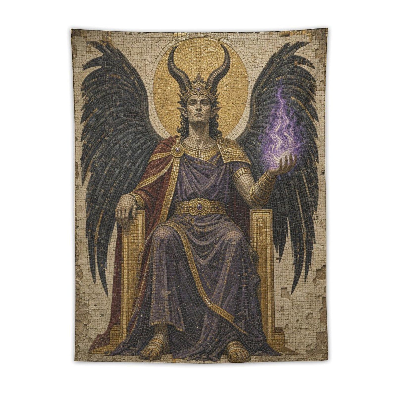 W7C8U2X3 Horned Winged King Wall Tapestry, Gothic Oil Style, Backdrop