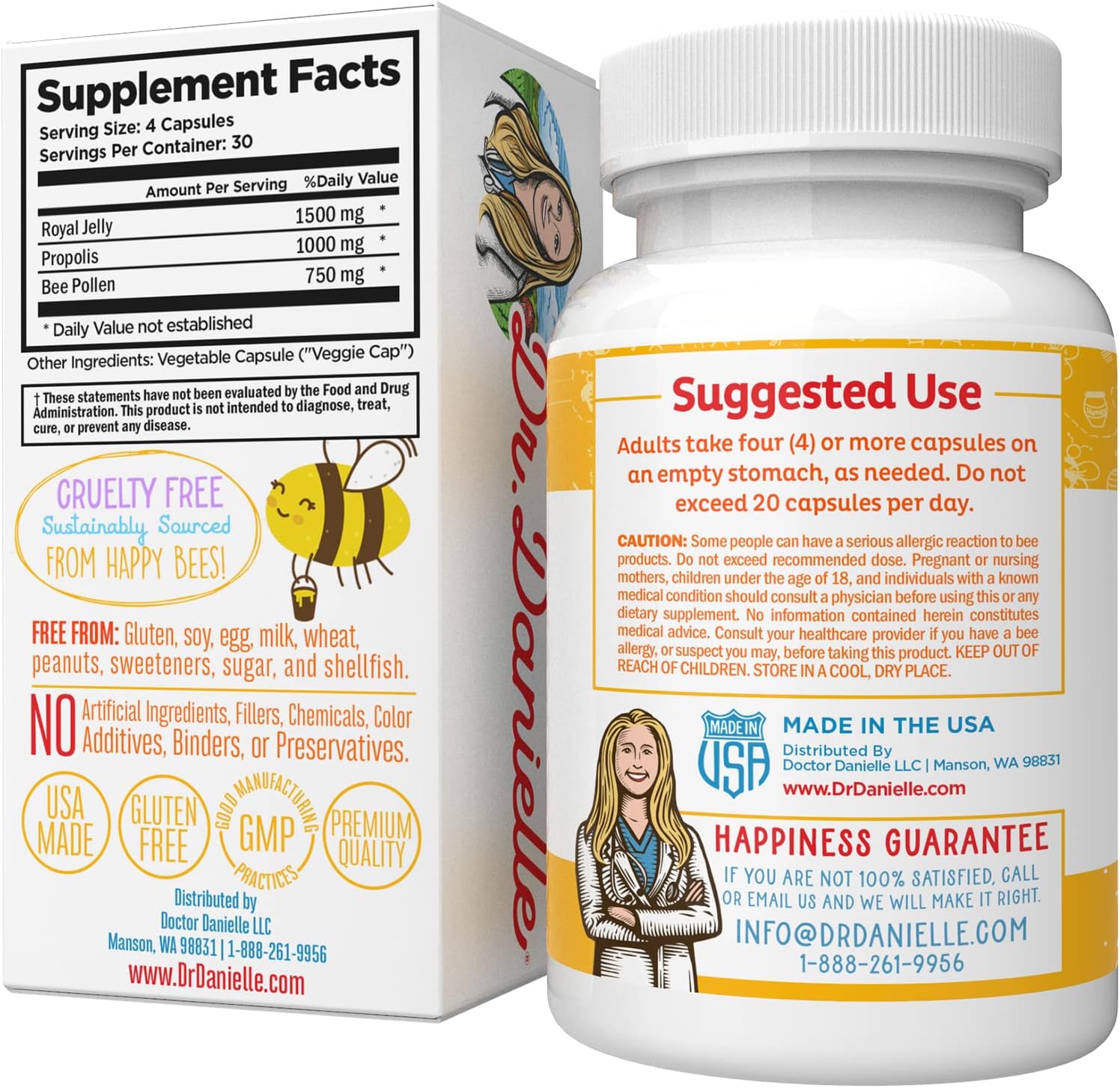 Dr. Danielle's Bee Wise - Bee Pollen Supplement - Bee Well with Royal Jelly, Propolis, Beepollen in 4 Daily Bee Pollen Capsules : Health & Household