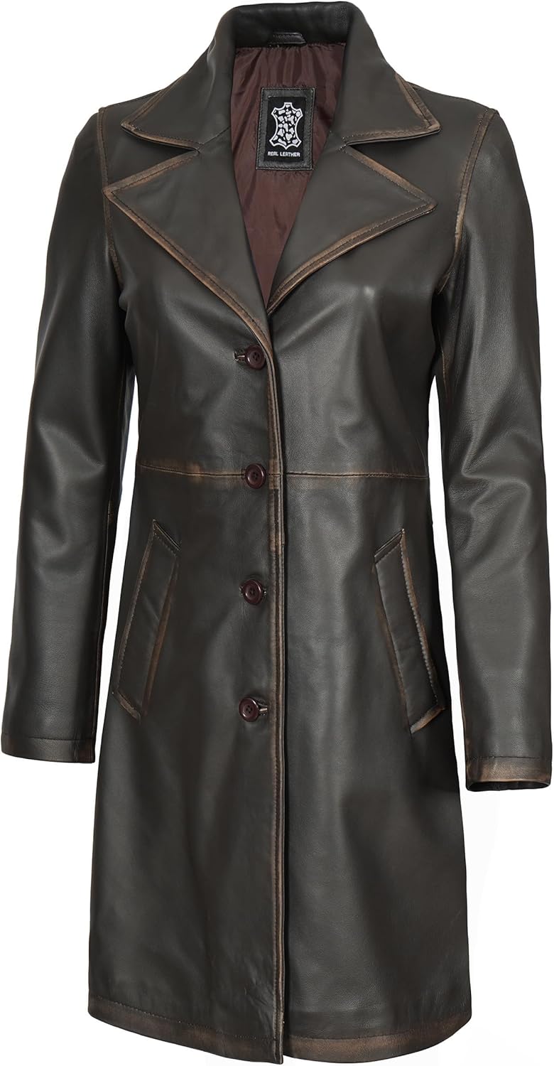 fjackets Leather Car Coats for Womens - Real Long Leather Jacket Women Stylish Lambskin Leather Coat For Women - Image 4