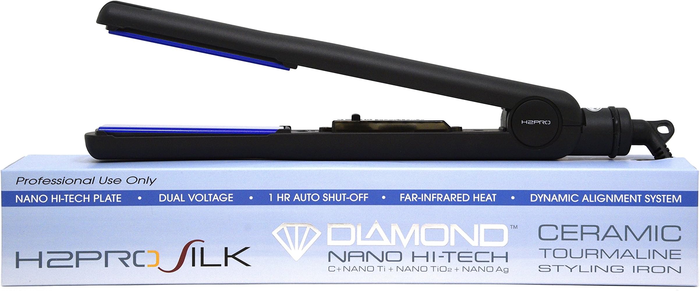 H2PRO Silk Titanium Ceramic Tourmaline Treated Plates Styling Iron Straightener 1 1/4'' Black SR114