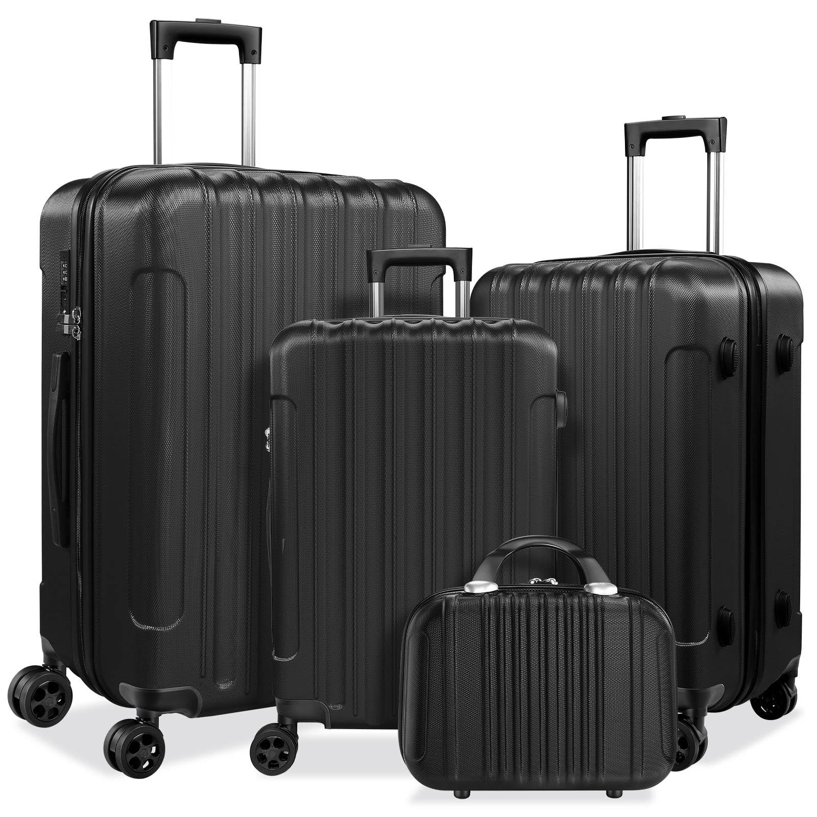 Zwillingsrollen 4 Teilig Hartschalen Kofferset mit Rollen & TSA-Schloss, Leicht Koffer & Trolleys Handgepäck Einfach und Modern Reisekoffer Beinhaltet XL Mittel Klein (Schwarz)