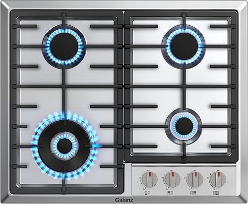Galanz GL1CT24AS4G - Placa de cocina, 4 quemadores eléctricos de triple anillo, convertibles a gas natural y propano líquido, perillas fáciles de