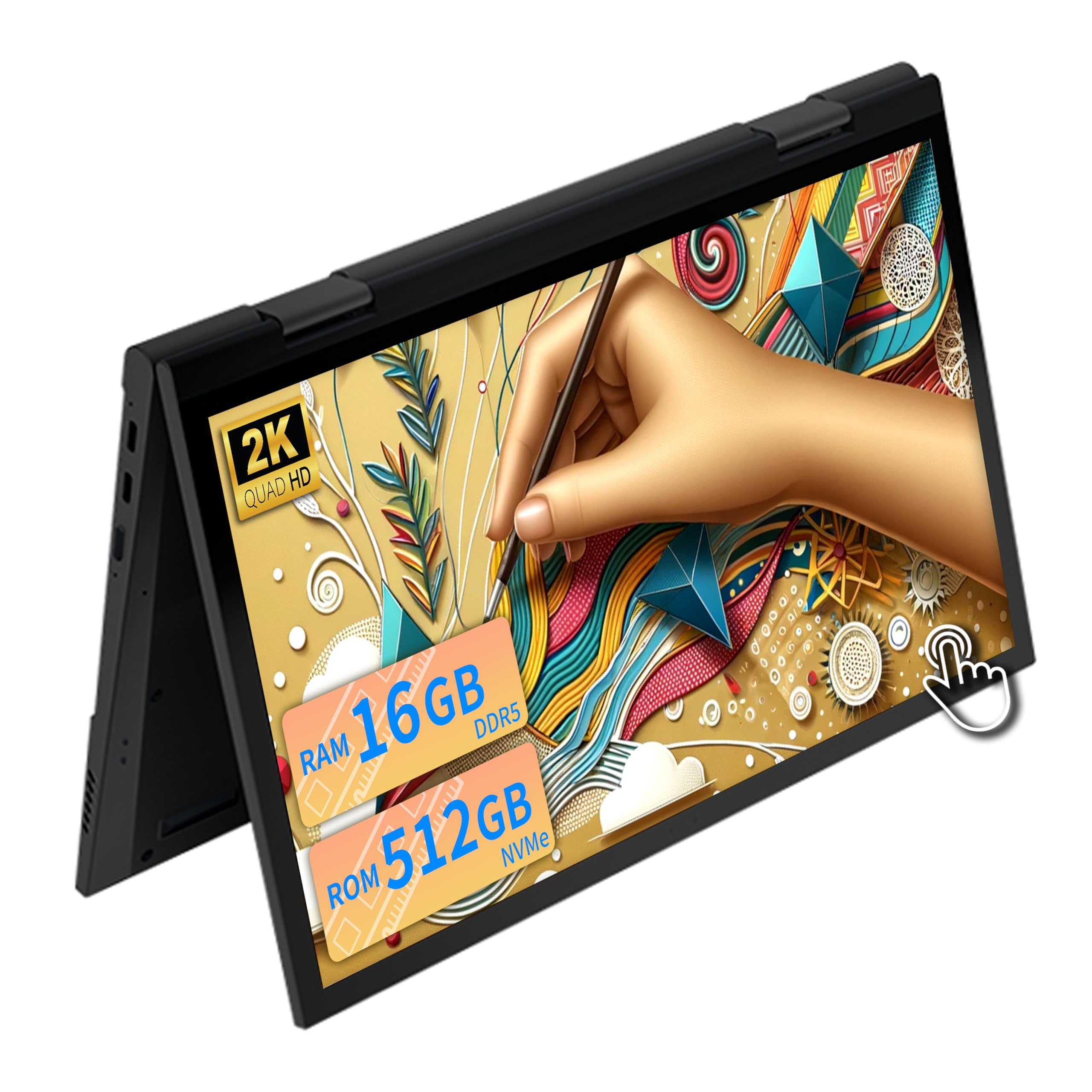 Amita Convertibile 2 in 1 11" FHD Touchscreen, Processore N95 12ª Gen (fino a 3.4 GHz), 16GB RAM DDR5, 512GB SSD, Porta Type-C, Rotazione 360°, Tastiera retroilluminata (Grigio, 512GB)