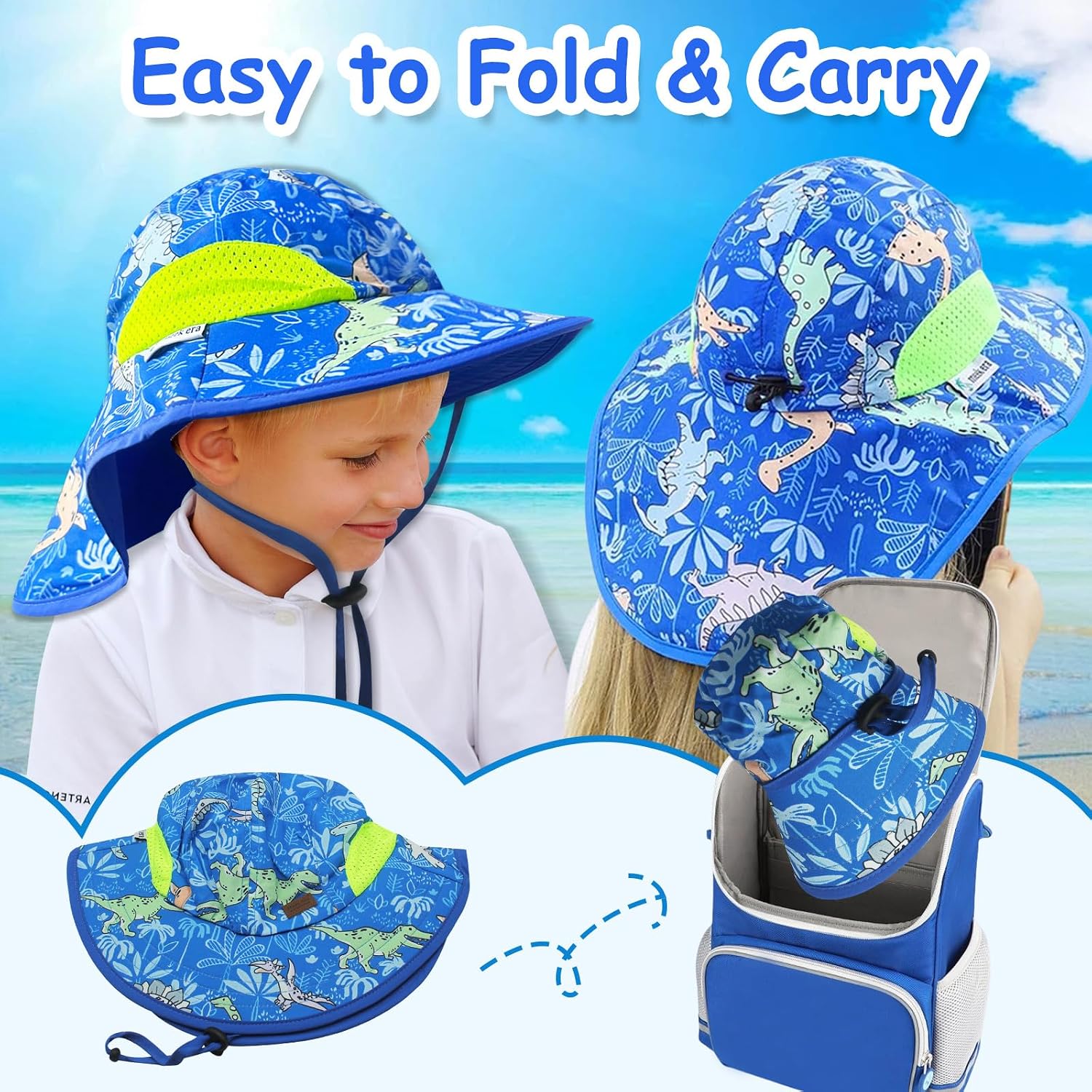 Boys Sun Hat Wide Brim Girls Sun Protection Cap Kids Beach Hats Toddler Summer Hat with Neck Flap UPF 50+