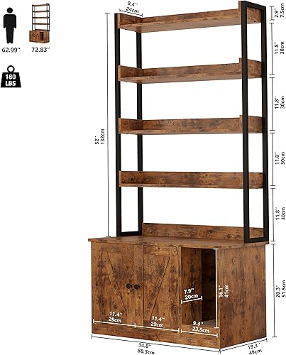 Miniatura 3 de IRONCK Caja de arena con 4 estantes y puertas, caja de arena grande de madera para gatos, muebles ocultos con almacenamiento y arañazos, se adapta a