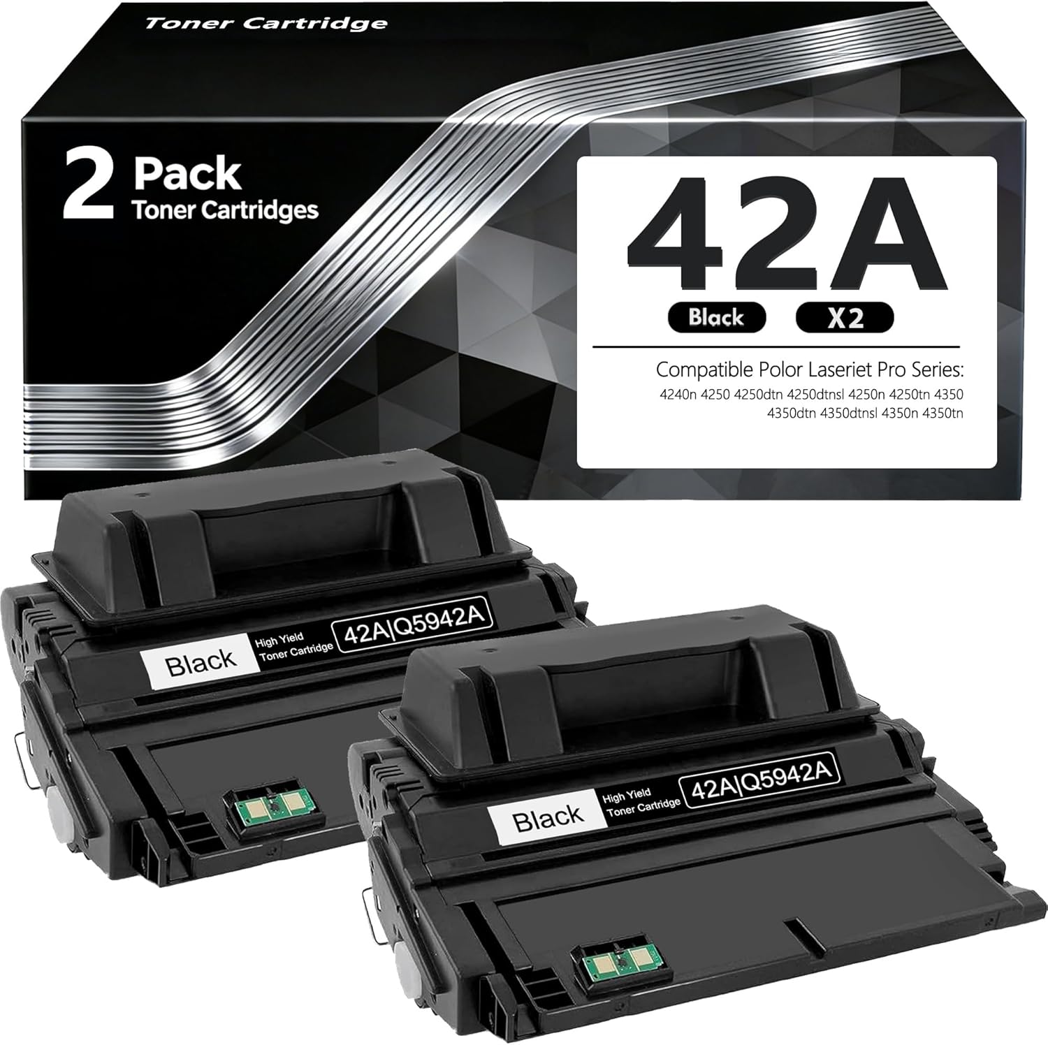 42A Q5942A 2-Pack Black Toner Cartridge Replacement for HP LaserJet 4240 4250 4350 4200 4300 Series Printer
