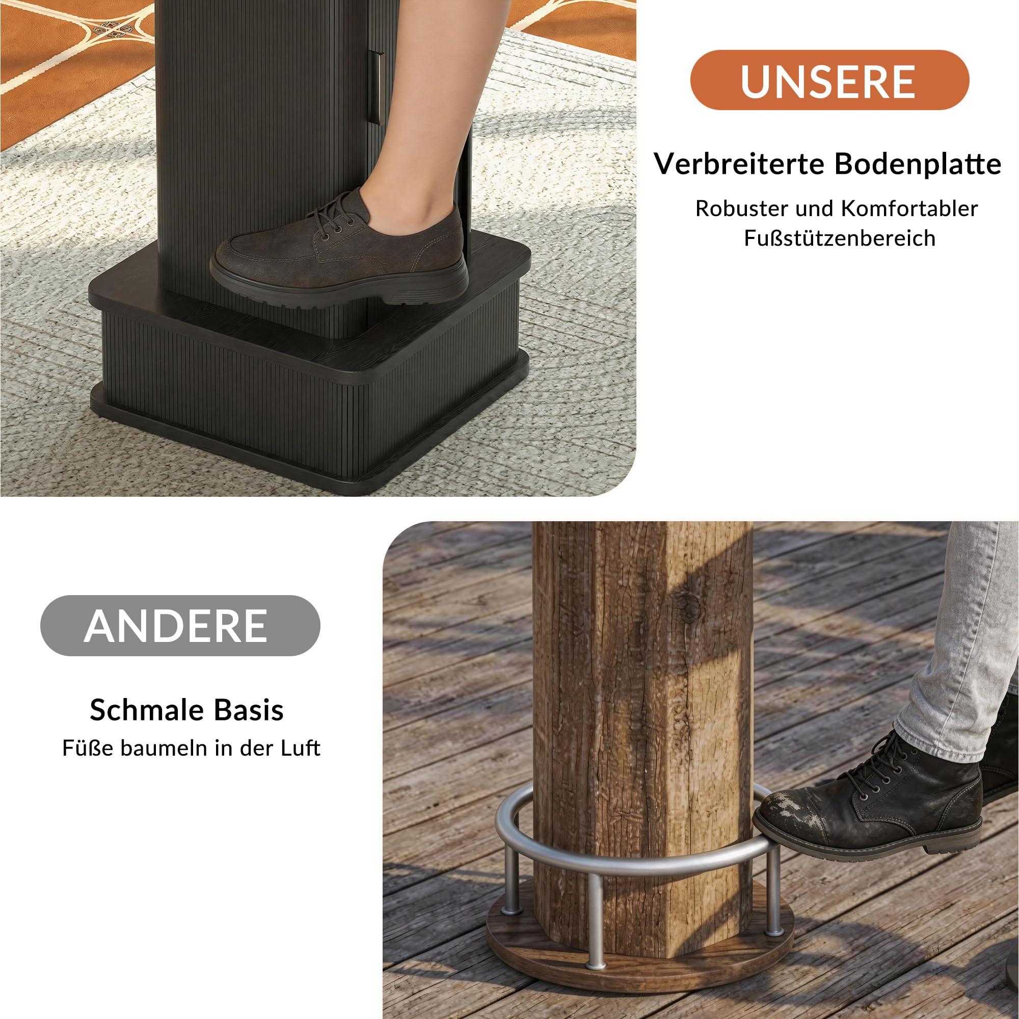 Spanplatte Bartisch Stehtisch Küchentisch, 97x70 x 70 cm Hochtisch, Seiten Tisch mit Stauraum & Weinglashalter, Belastbarkeit 30 kg, für Wohnzimmer Küche Essbereich, Schwarz