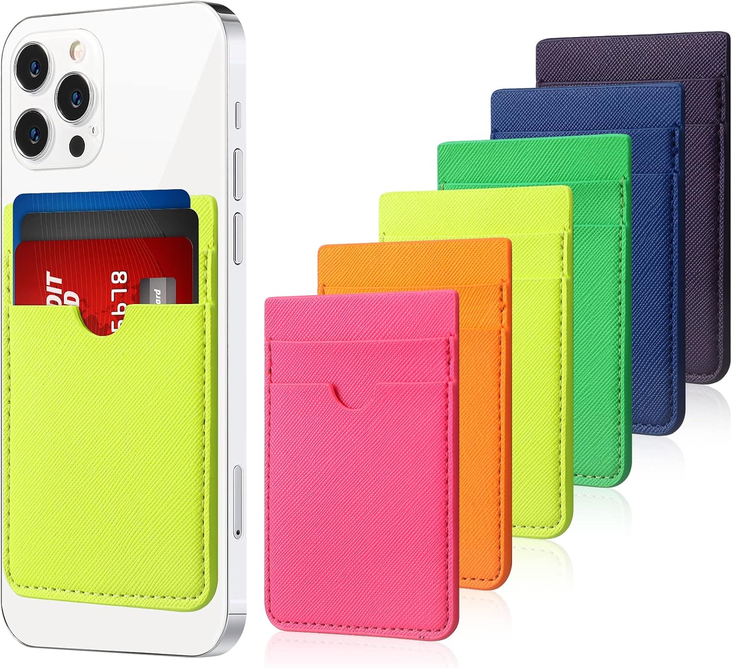 Weewooday 6 Pcs 6 Pcs Stick on Phone Card Holder Wallet, Solid, Fresh Color