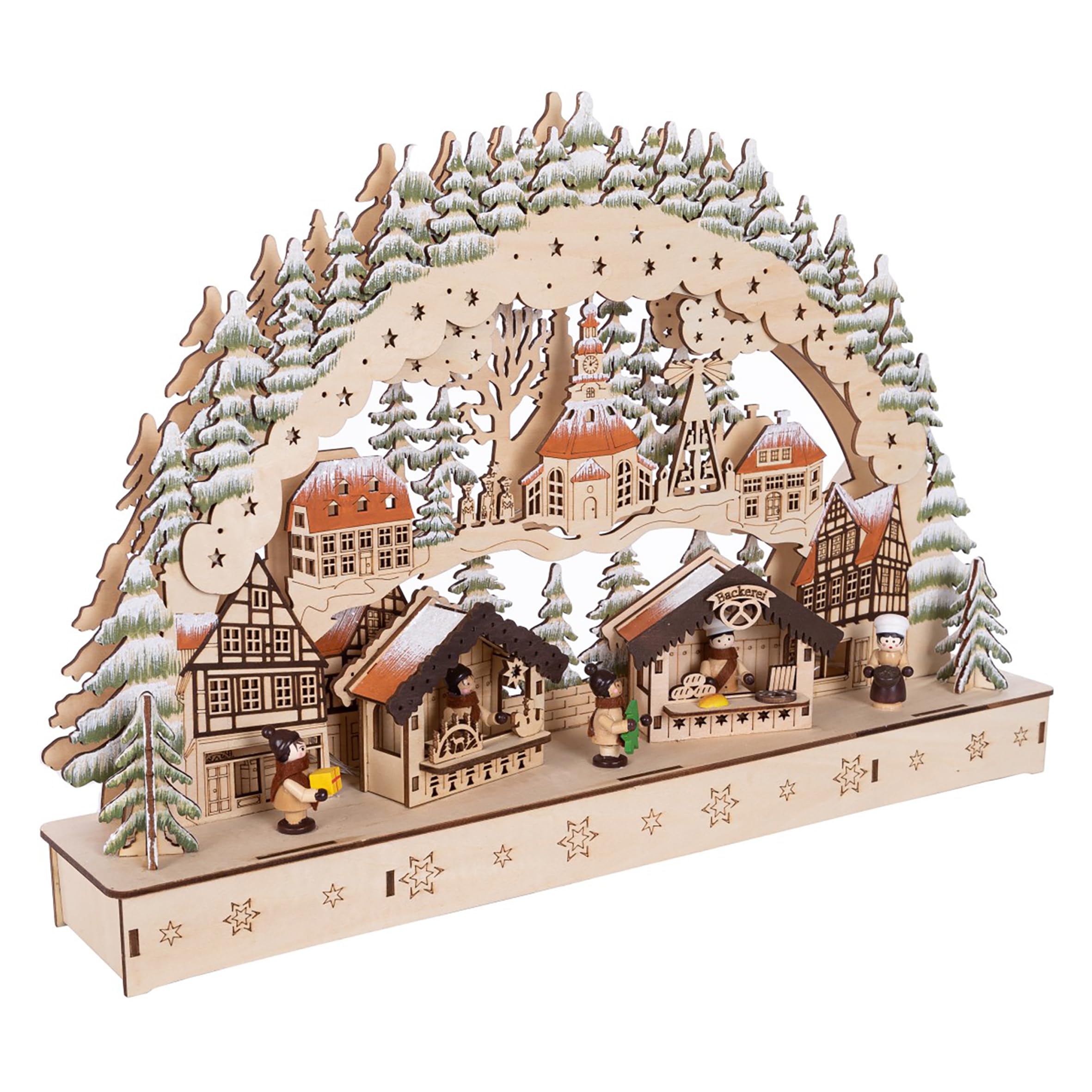 Spetebo Arco de madera LED de 44 x 30 cm – Diseño: Mercado de invierno – Arco de luces con diseño navideño – Decoración de mesa de Navidad, decoración de ventana, decoración de Adviento, invierno,