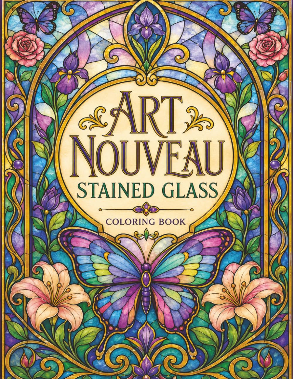 Art Nouveau Stained Glass Coloring Book: 50 Elegant Floral & Celestial Designs Inspired by Timeless Art Nouveau Beauty