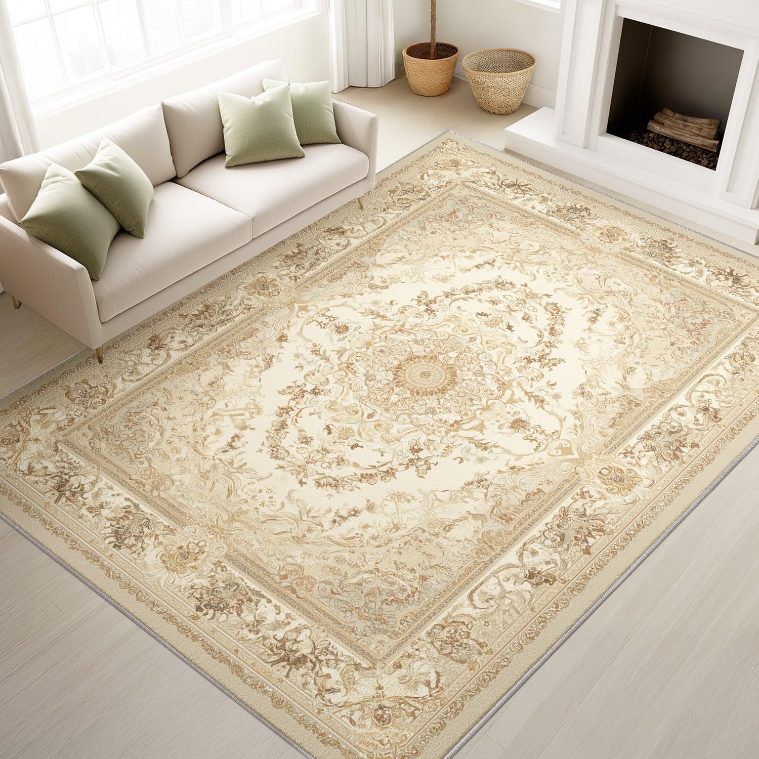 Tapis de salon rétro beige pour réchauffer l'ambiance du bureau