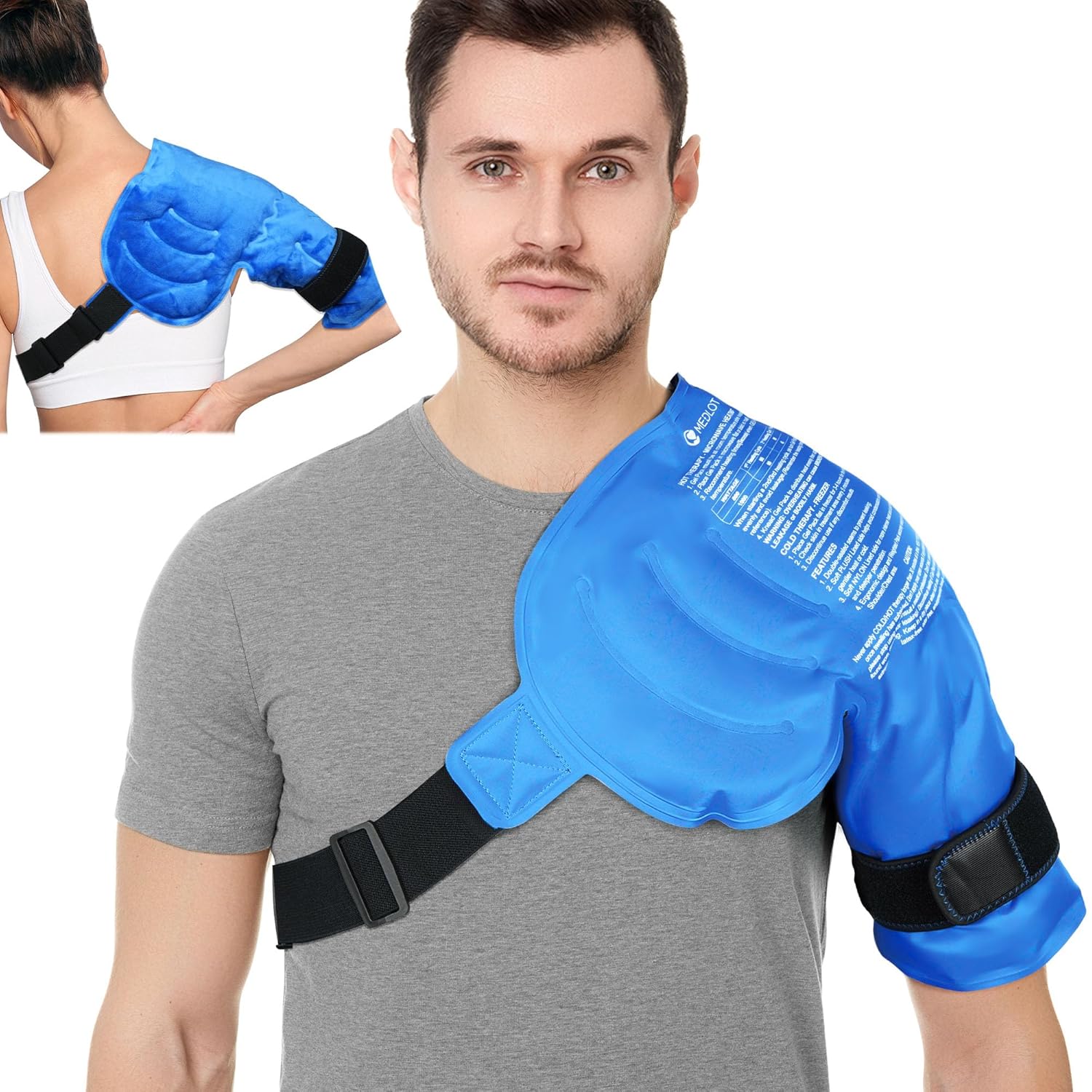 Shoulder Ice Pack Wrap, Larger Rotator Cuff Cold Therapy Support Brace for Shoulder Pain Relief, Reusable Gel Hot Cold Compress for Sports Injuries, Tendonitis, Surgery Recovery