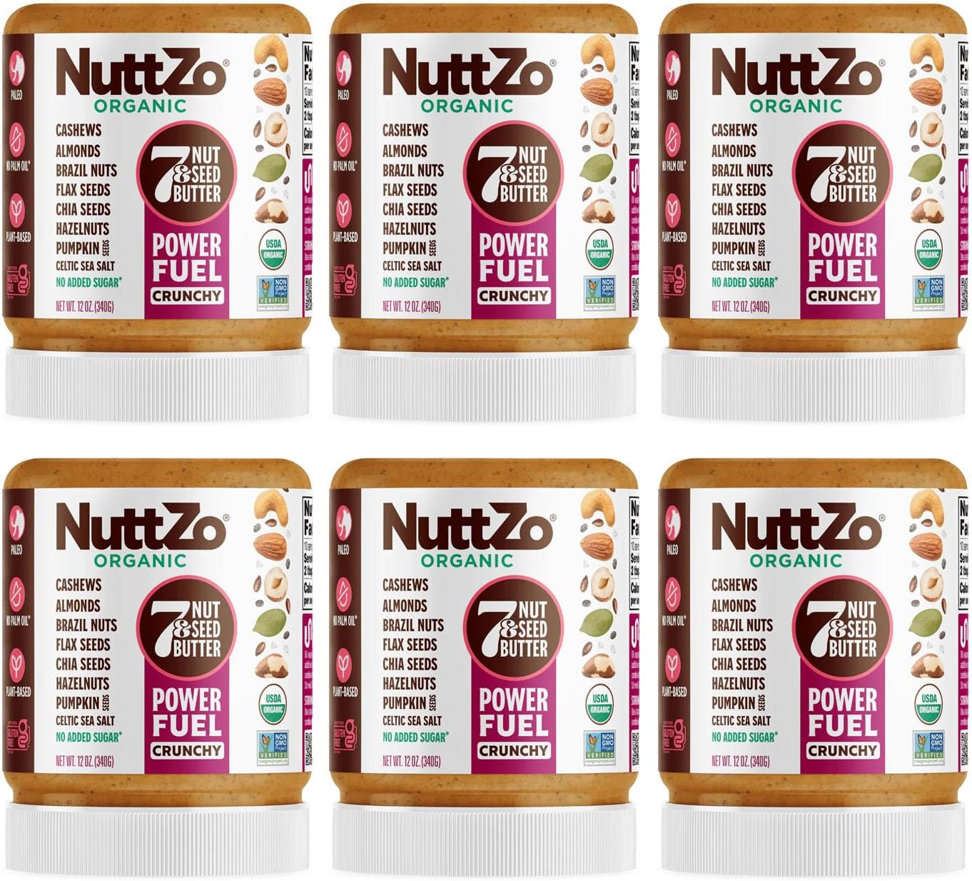 NuttZo Organic Power Fuel Crunchy Mixed Nut Butter Spread | Cashews Almonds Brazil Nuts Flax Seeds Chia Seeds Hazelnuts Pumpkin Seeds | No Peanuts | Paleo Gluten Free Vegan Kosher| 1g Sugar, 6g