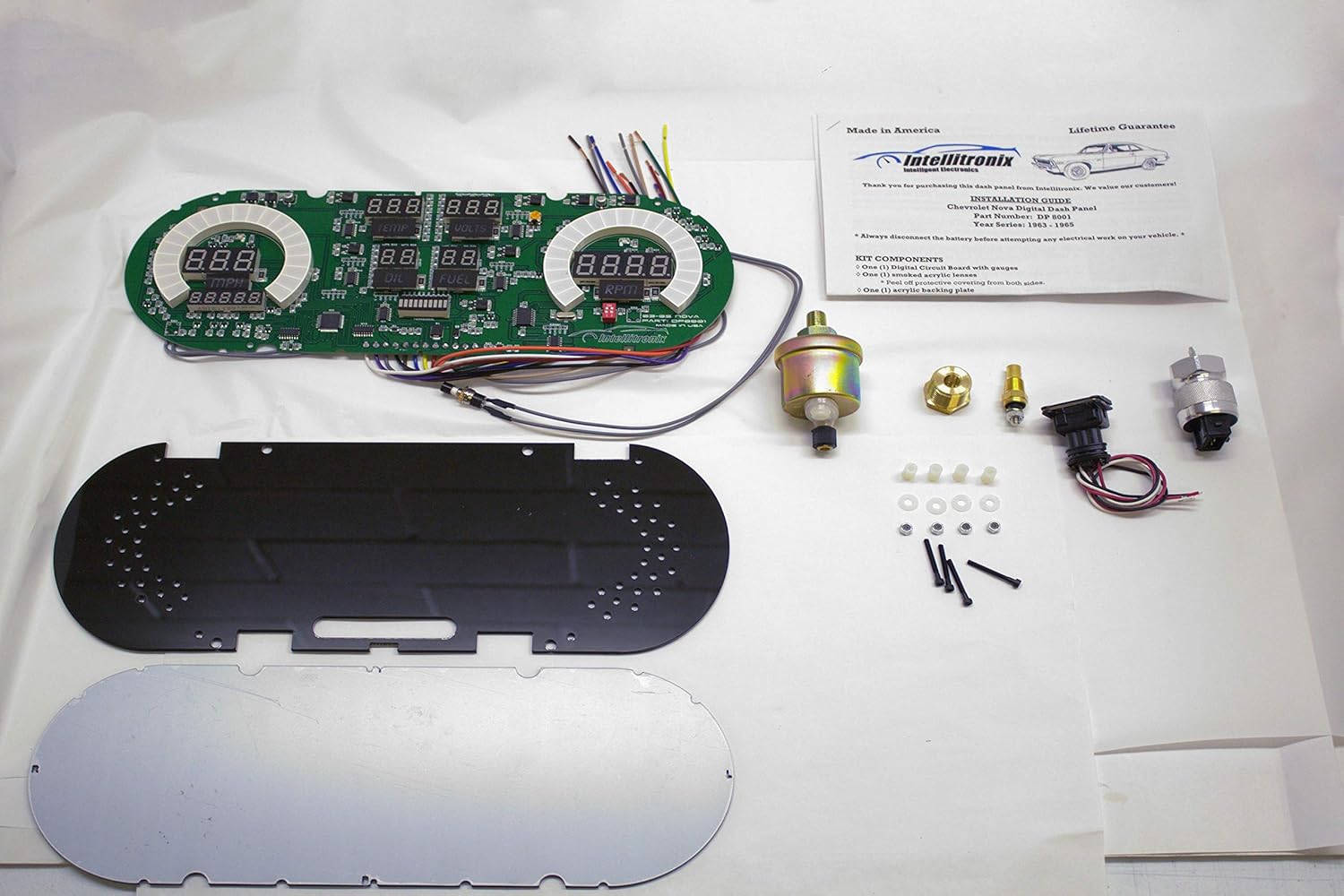 Intellitronix LED Digital Gauge Panel Compatible/Replacement for Chevy Nova 1962-1965 DP8001B (Blue)