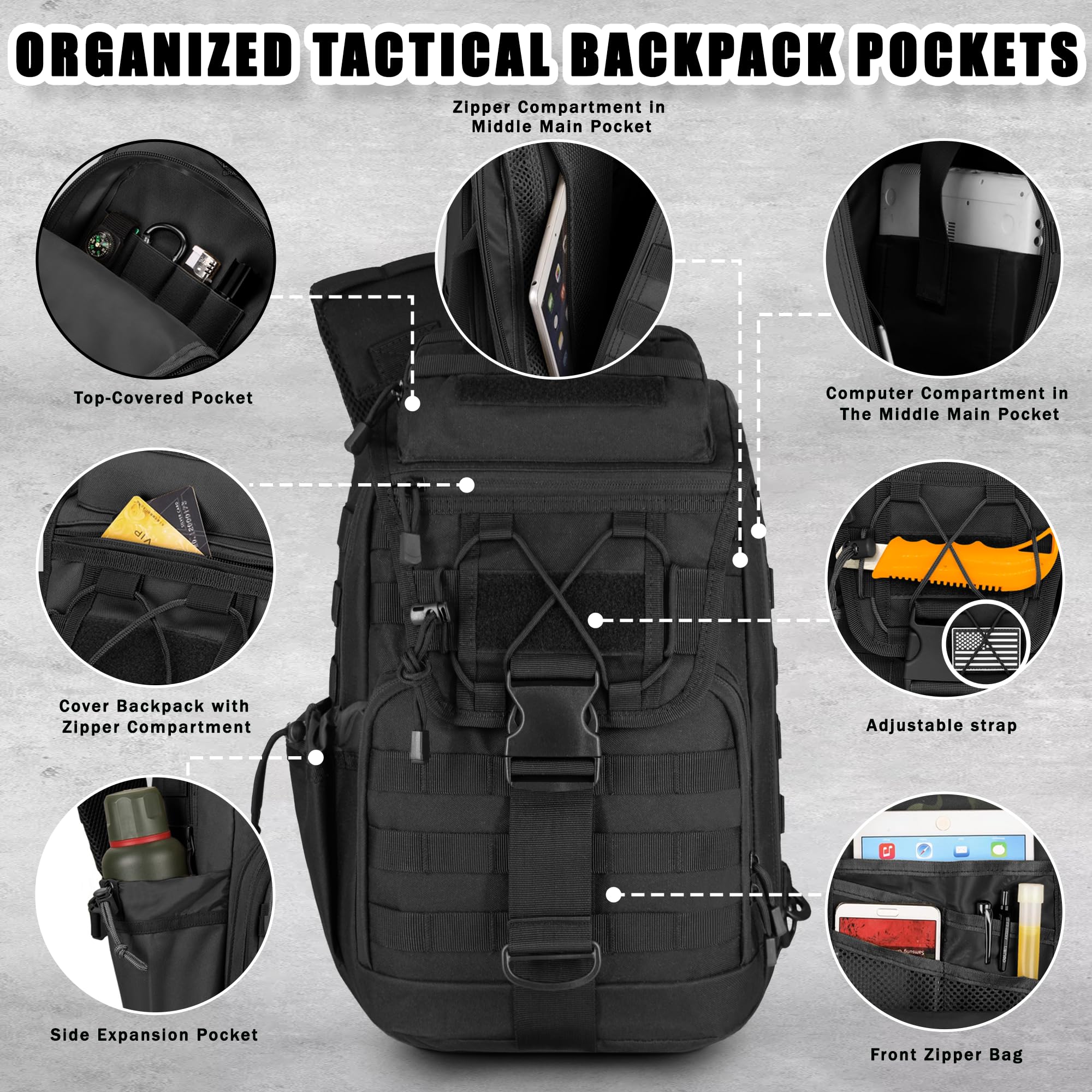 MANETTA Taktische Umhängetasche, Große Schultertasche mit abnehmbarem Hüftgurt, Crossbody EDC Tasche, Daypack mit Molle System, Rucksack für Reisen, Angeln, Wandern und Trekking