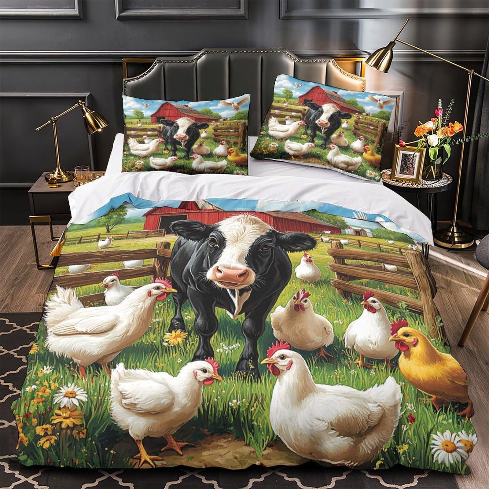 Housse de couette animaux de la ferme 140x200 pour lit single fille
