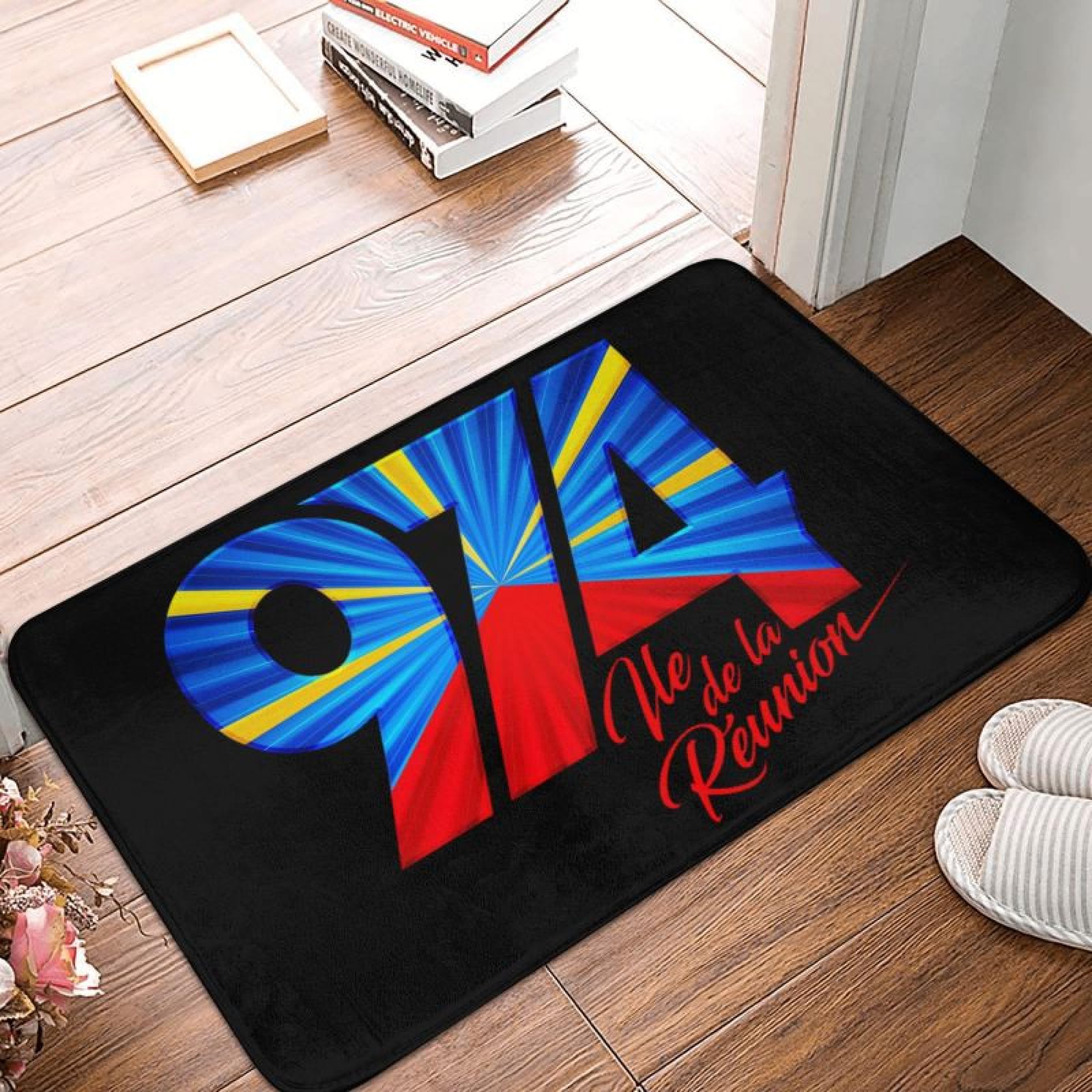 Tapis d'entrée avant île de la Réunion, paillasson 974 lavable pour sol de cuisine et toilettes