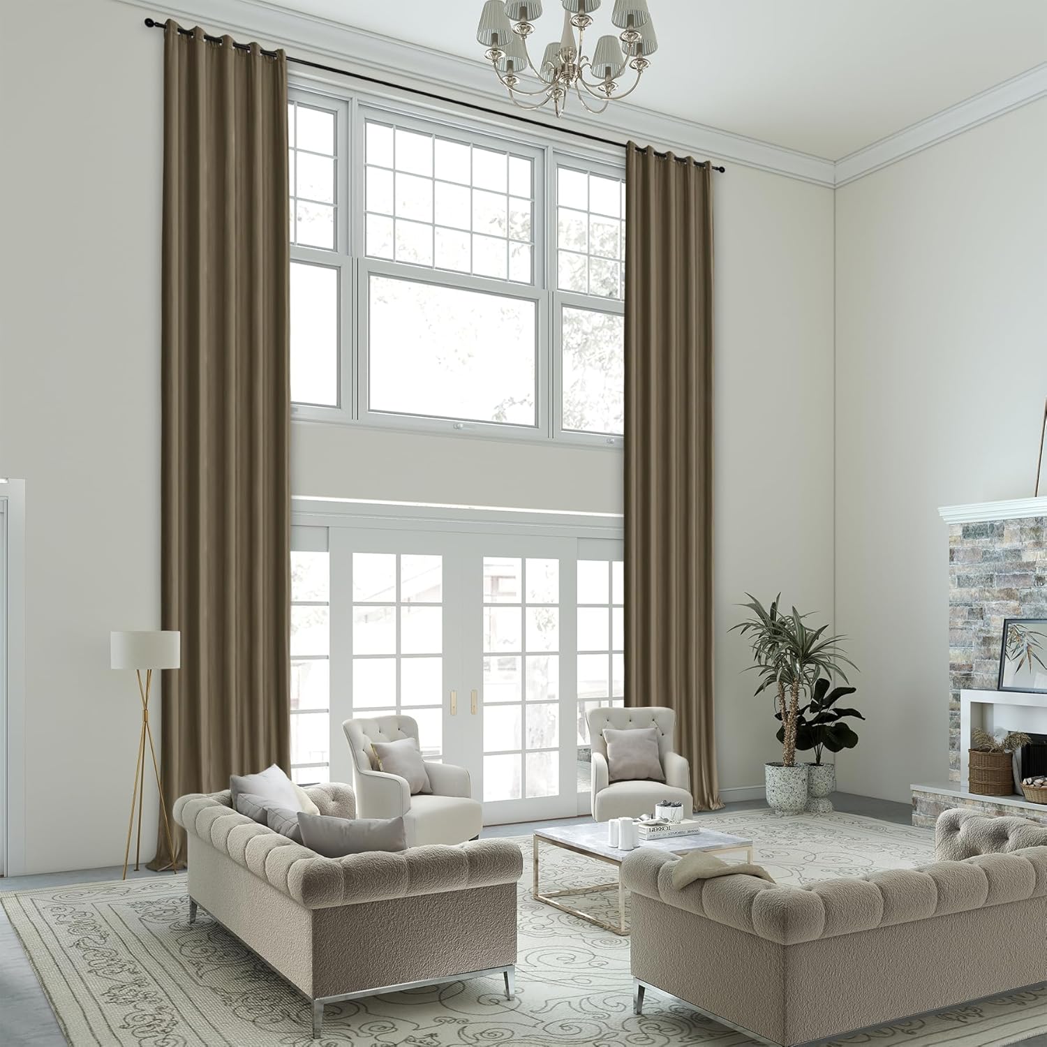 Frelement Room Darkening Velvet Drapes Grommet Curtains for Traverse Rod and Track Thermal Insulated Curtains for High Windows Loft Bedroom, 50" W x 216" L, 1 Panel, Sepia Tint