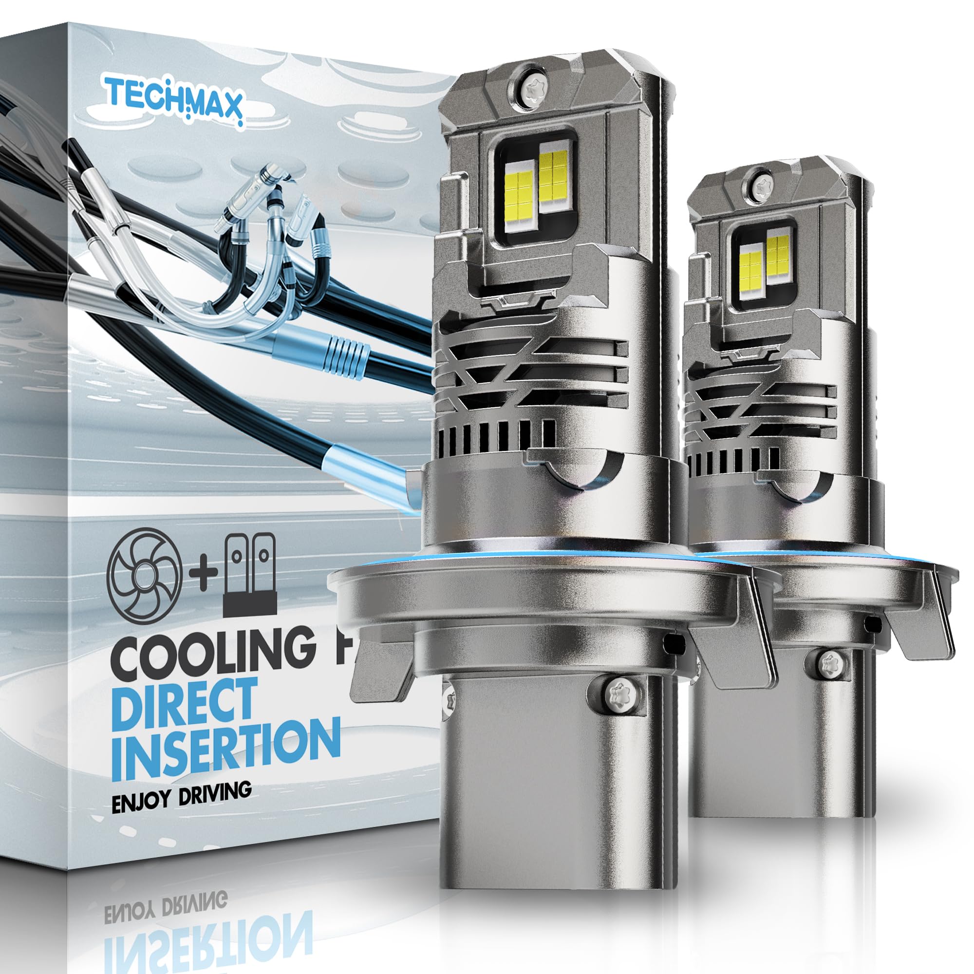TECHMAXH13/9008 Bulbs, 800% Brightness 6500K Xenon White, H13 Fog Light Bulbs with 16000PRM Cooling Fan, Pack of 2