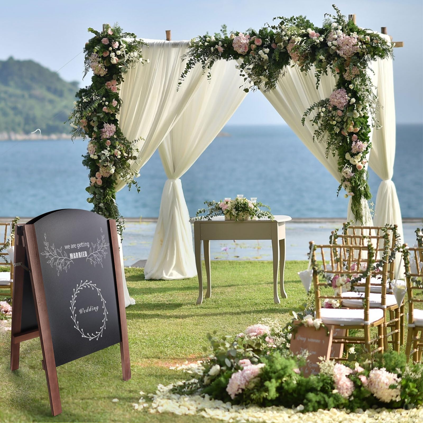 Pizarra plegable de doble cara, letrero portátil independiente con soporte, pizarra publicitaria reversible para cafetería, restaurante, tienda, eventos, uso interior y exterior, 45 x 41 x