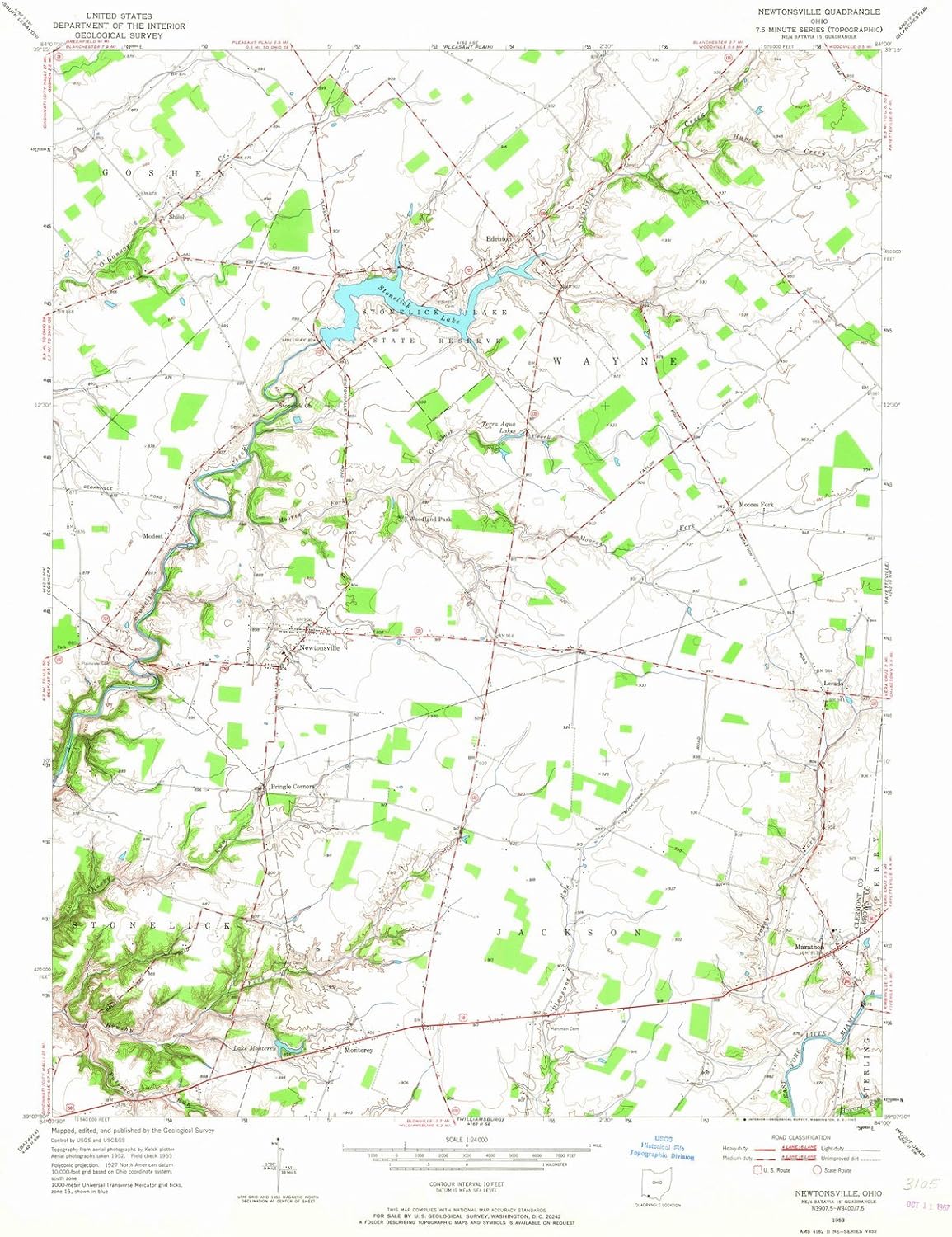 Ohio Maps 1953 Newtonsville, OH USGS Historical