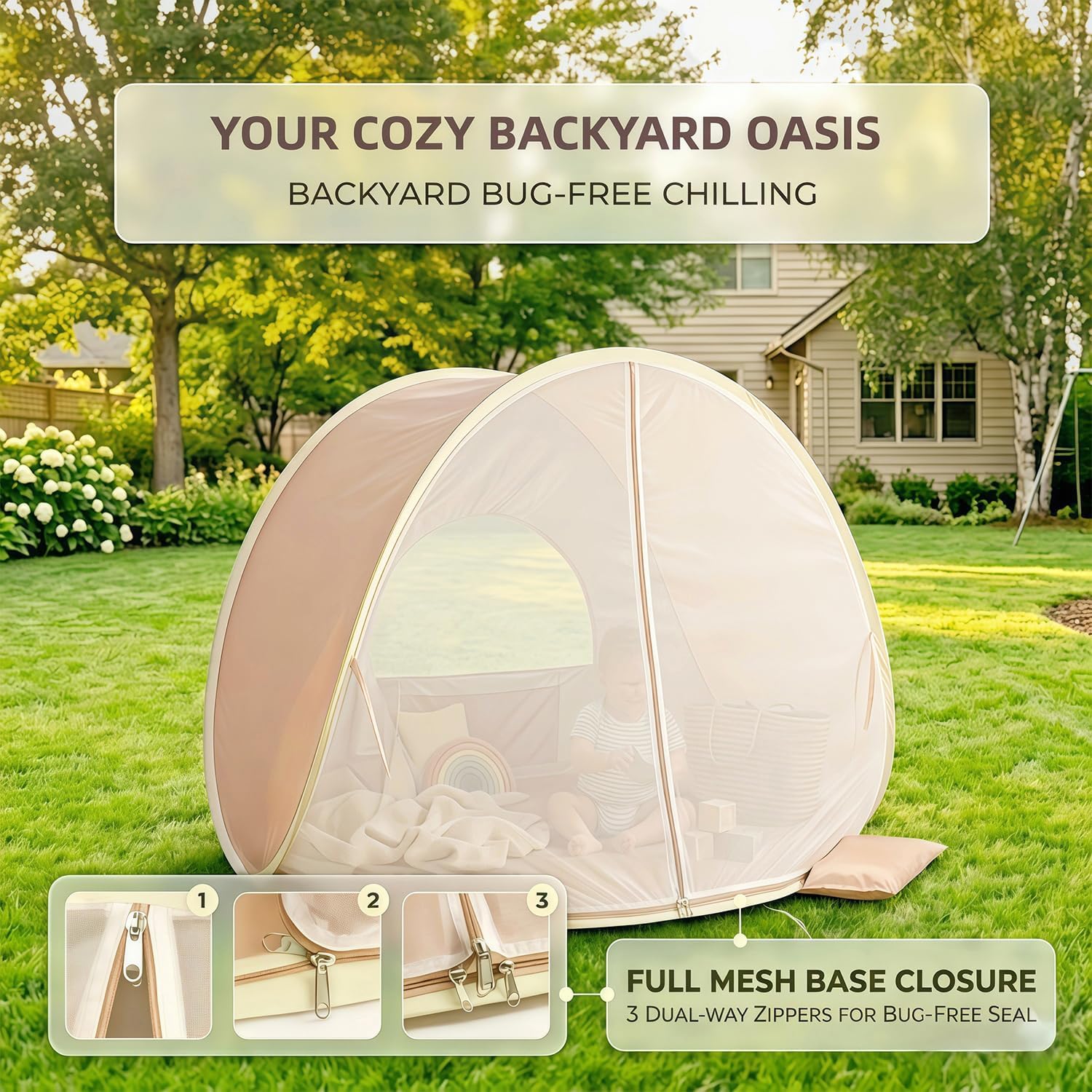 Baby Beach Tent, Pop Up Baby Tent with UV Protection, 37"x29"x33" Baby Sun Shade, Portable Baby Beach Essentials | 1.2lbs Lightweight, Sand-Proof Mesh Door, 4 Steel Stakes & Carry Bag
