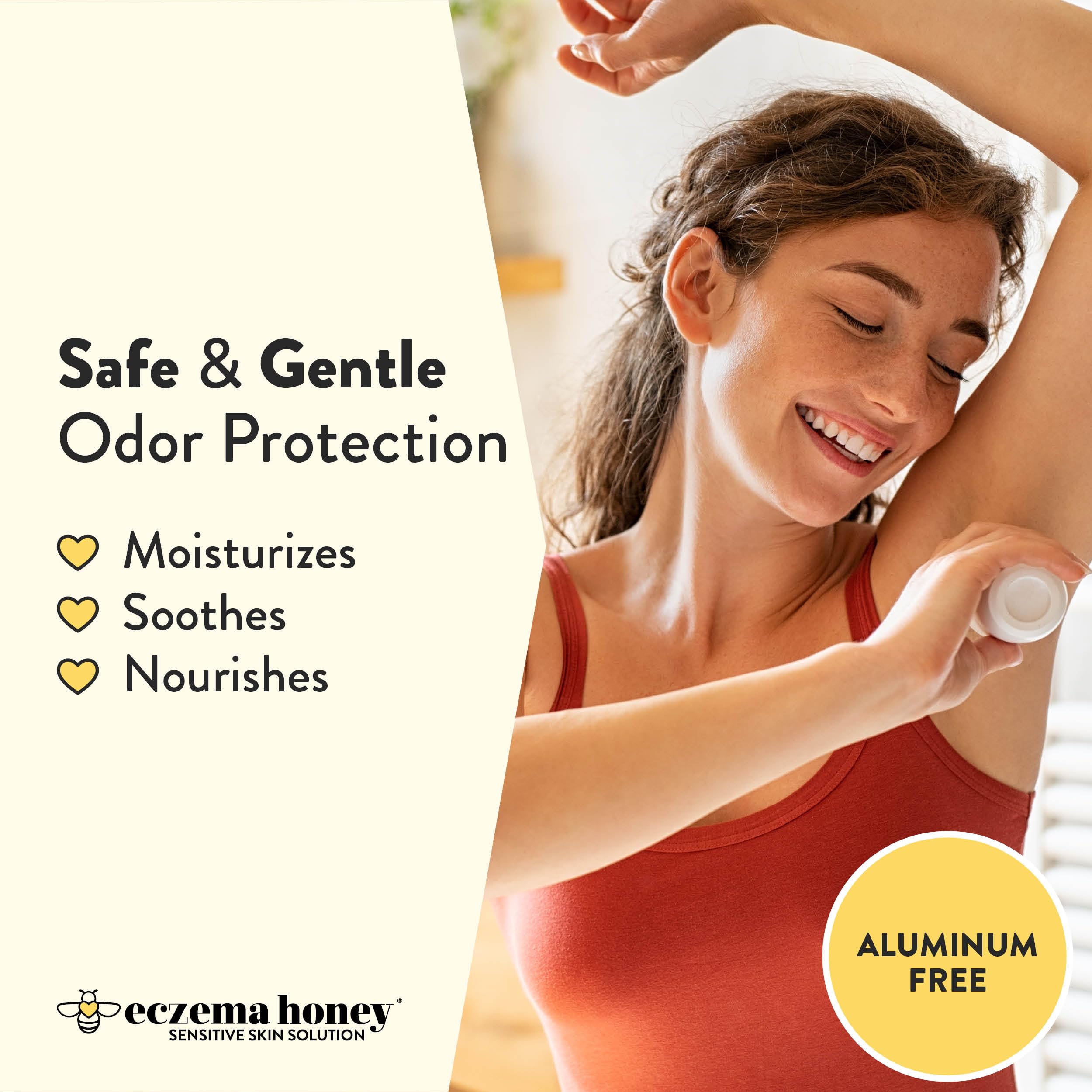 ECZEMA HONEY Deodorante lenitivo all'avena, roll-on senza alluminio, per donne e uomini, deodorante completamente naturale per pelli sensibili e soggette a eczema (85 g)
