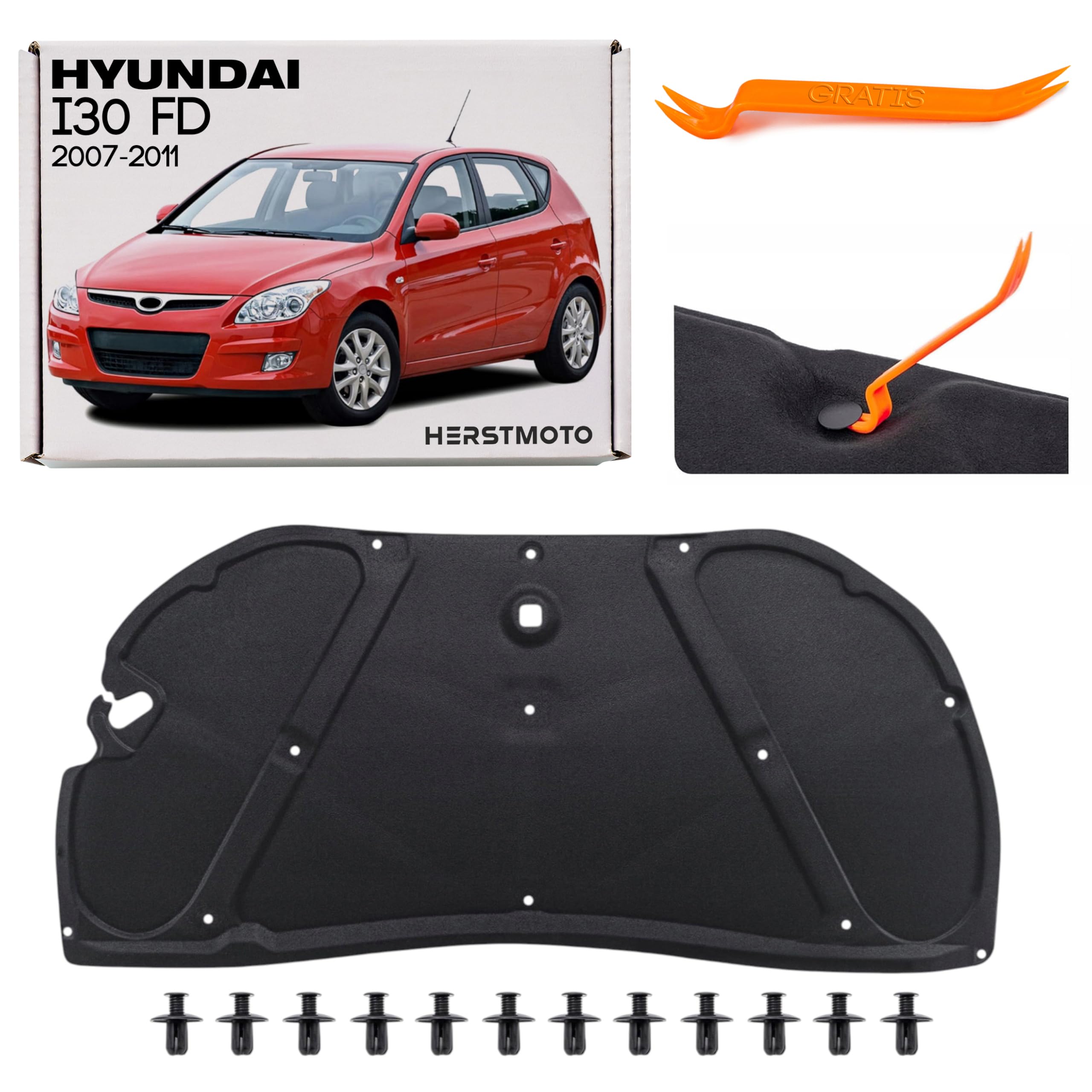 Motorhaubendämmung Schalldämmung der Motorhaube Motorhauben-Dämmmatte MIT CLIPS FÜR HYUNDAI i30 I FD / CW 2007-2011 811252L000