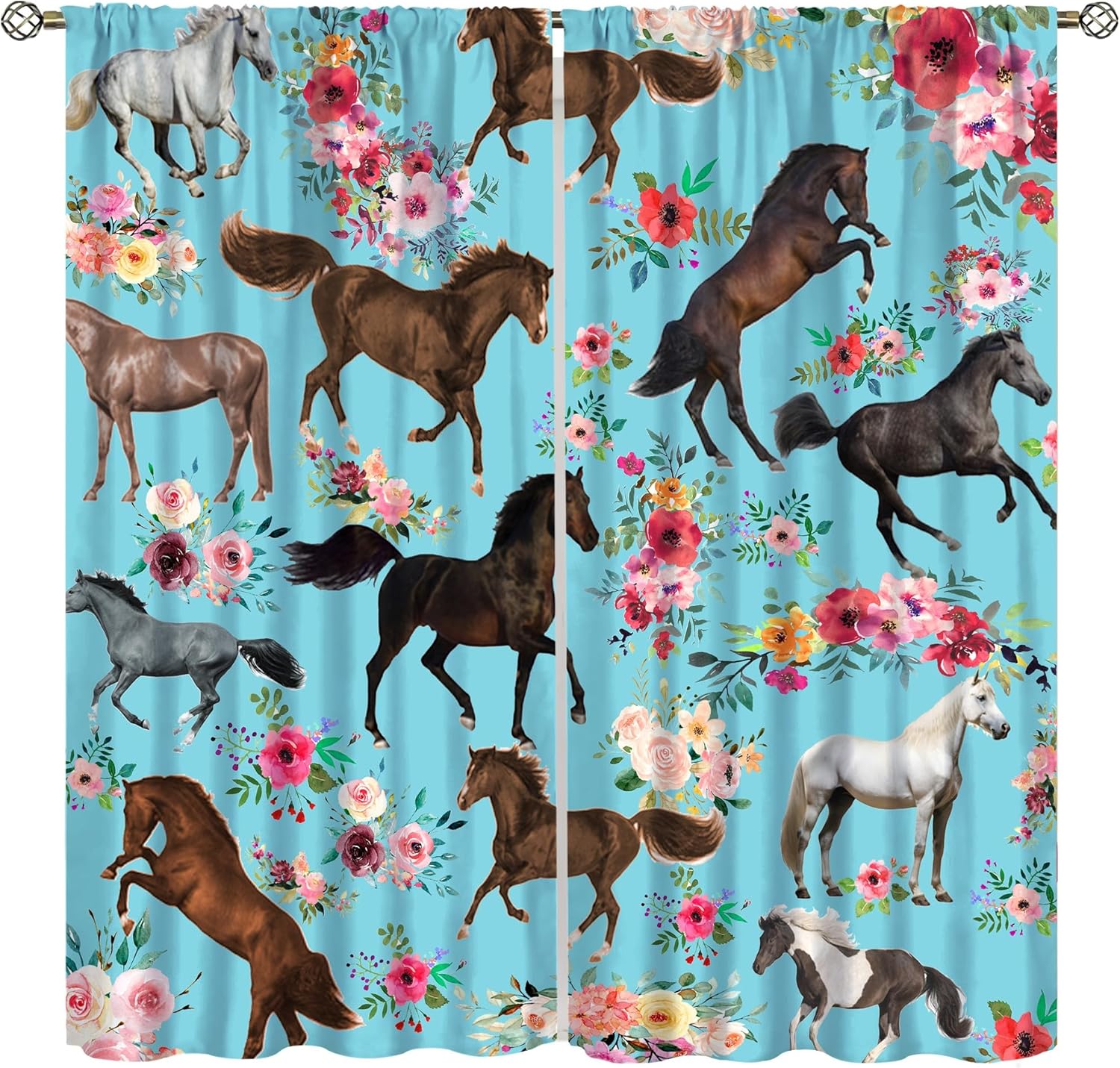 Girls Horse Blackout Curtains Watercolor Pink Flower Galloping Horse Curtains Farm Animal Horse Gifts Window Treatments for Cowgirls Boys Teens Bedroom LivingRoom Kitchen Drapes 42x63 Inch