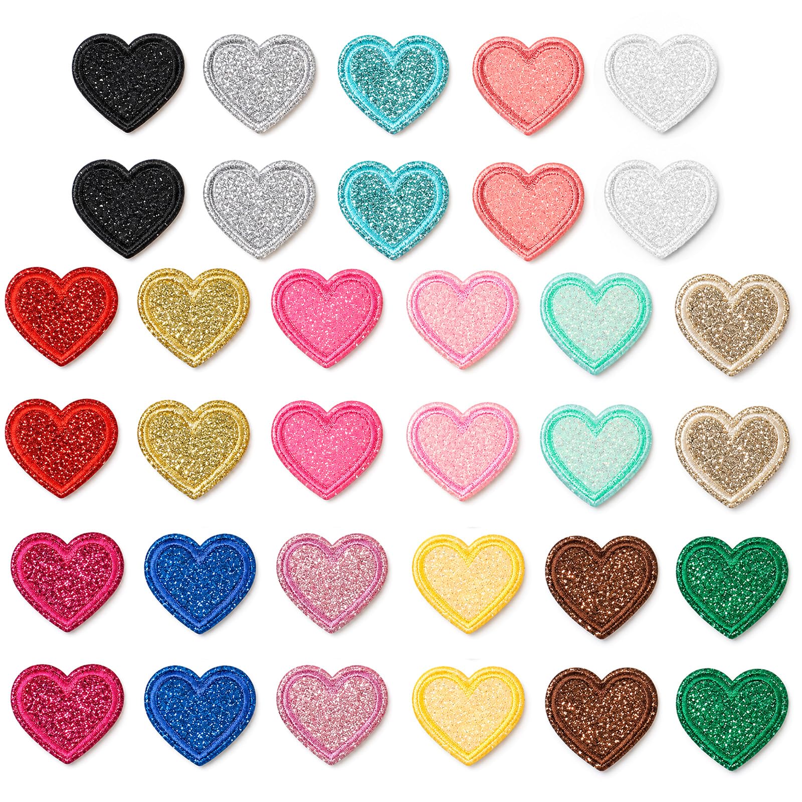 Zelphvt 34 PCS Colorful Embroidered Iron on Heart Patches