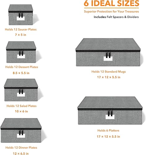 Miniatura 2 de SpaceAid Paquete de 6 contenedores de almacenamiento de China, fundas acolchadas apilables con separadores de placas suaves, cajas de embalaje de