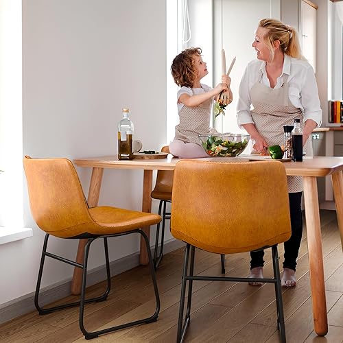 Miniatura 3 de Juego de 2 sillas de comedor de 18 pulgadas, sillas modernas tapizadas para comedor con cojines de piel sintética y patas de metal, silla de