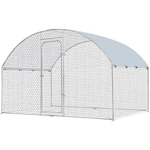 Large Chicken Coop, Metal Chicken Run for Yard with Feeding Door, 6.6 x 9.8 x 6.5 ft Chicken Coop Pen, Walk in Chicken Run for 6/10 Chickens Poultry Cage with Security Lock, Rabbit Cage for Outside