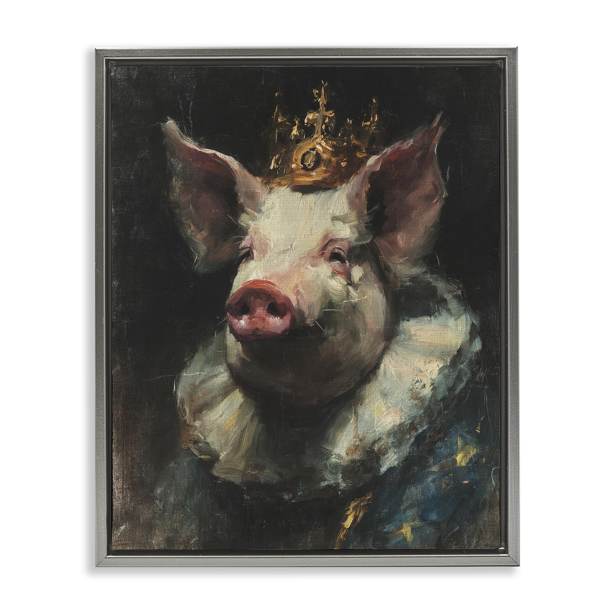 Stupell Industries 'Crowned Imperial Pig', Floating Frame Canvas Art, Gray, 25 x 31 Inches, Easy to Hang and Sturdy, Made in USA, by Svetlana Aleynikova
