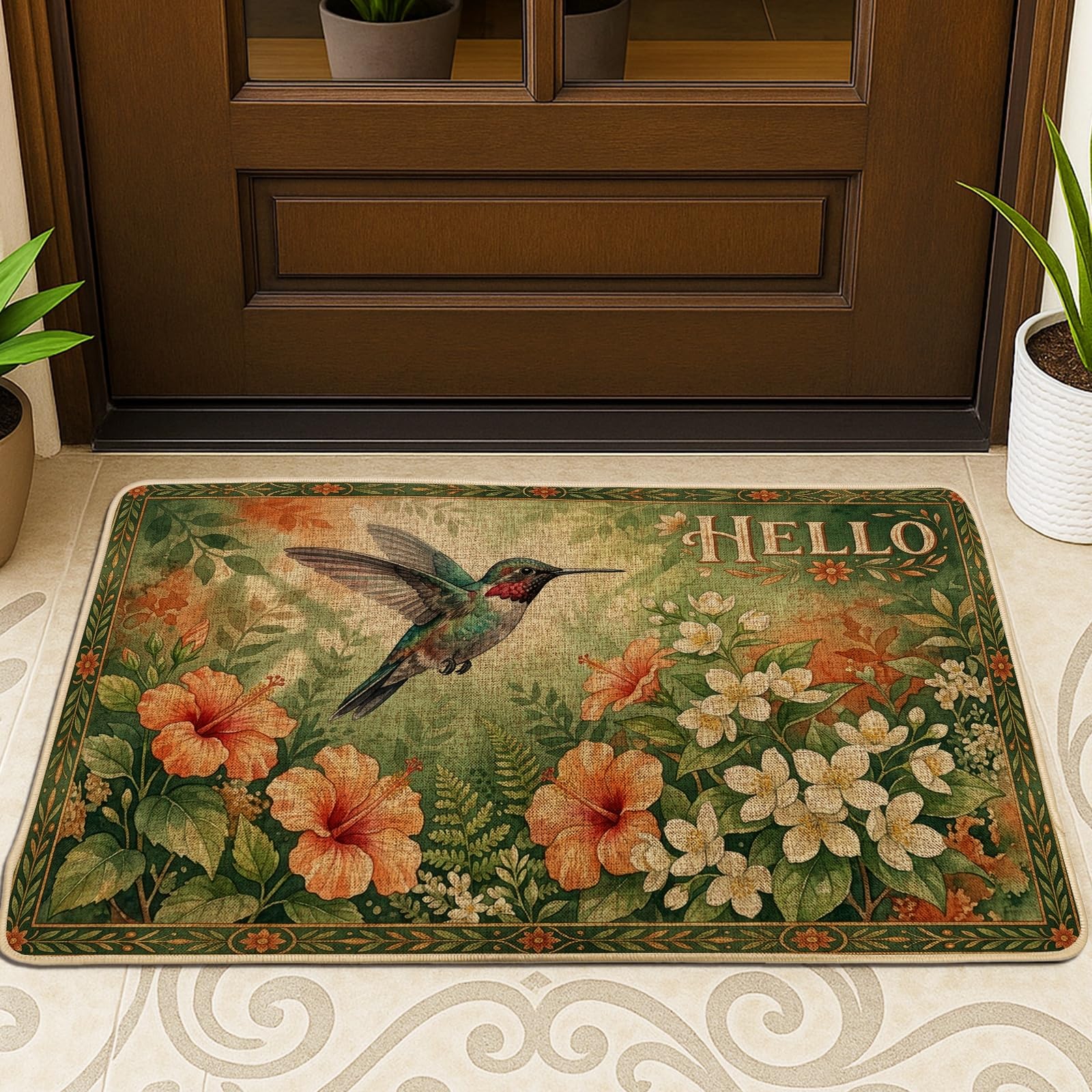 Paillasson colibri pour entrée propre tapis floral lavable intérieur extérieur