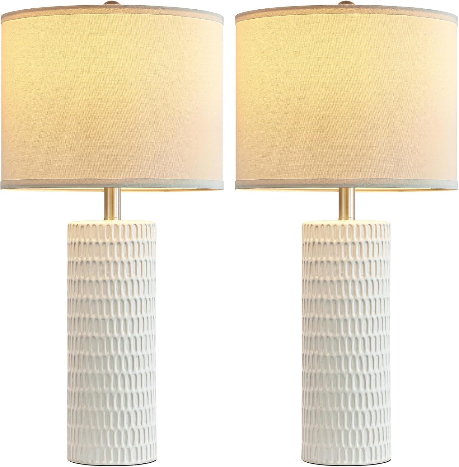 Farmhouse Table Lamp, 27' Ceramic, Set of 2, Modern Nightstand Lamp for Bedroom, Living Room, Home Office, UL Listed