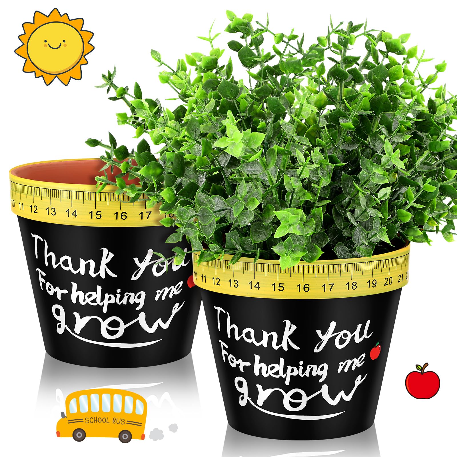 2 Pcs Graduation Teachers Appreciation Gift 5.51 x 4.72 Inch Succulent Plant Flower Thank You for Helping Me Grow Terracotta Pots Teacher Planter for Indoor Outdoor School