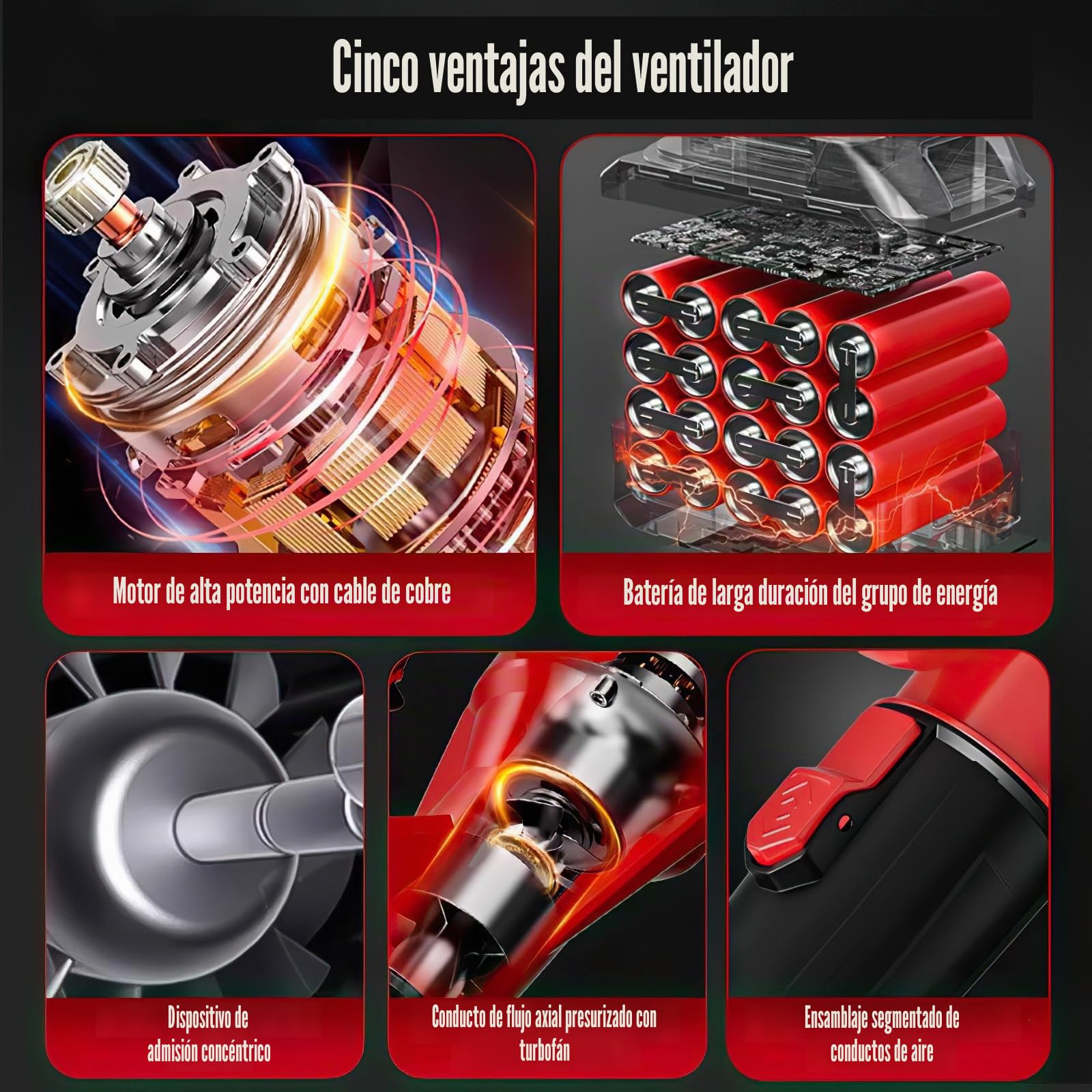 Soplador de batería de 21 V – Soplador de hojas inalámbrico con batería y cargador de 60 m/s 0-40,000r/min/6 velocidades/portátil para jardines, patio, hoja, nieve (B-13,000 mah*2)