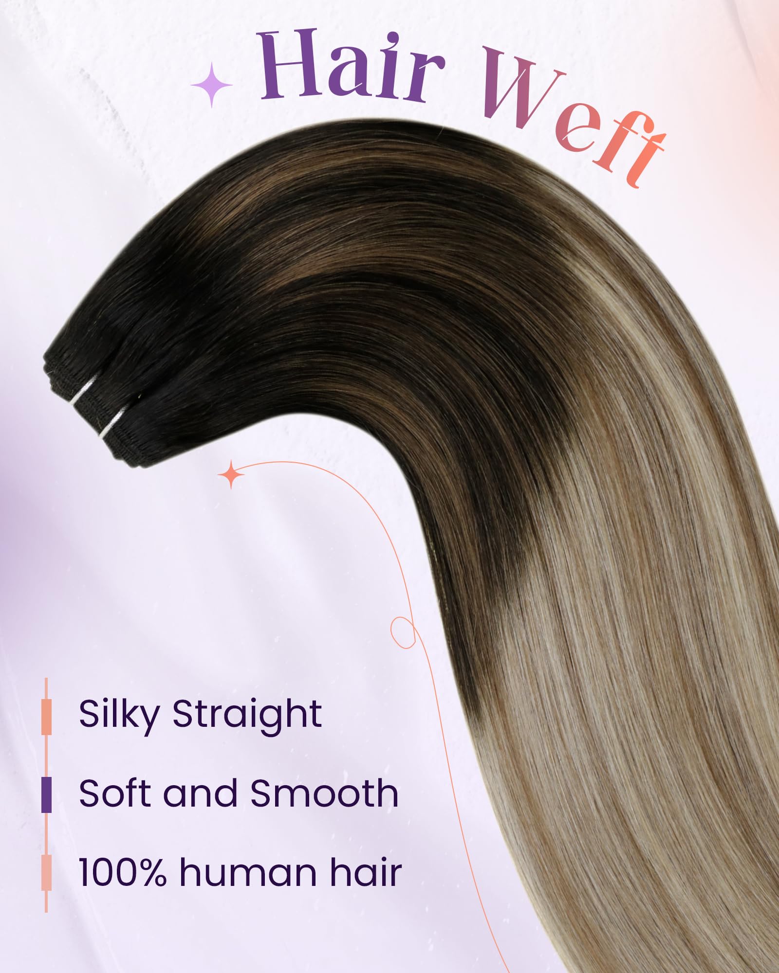 LaaVoo Weft Hair Extensions Real Human Hair Black Sew in Hair Extensions 100g 18 Inch Full Head Straight Balayage Light Brown & Blonde Remy Invisible Double Weft Weave #1b/8/22 - Image 3