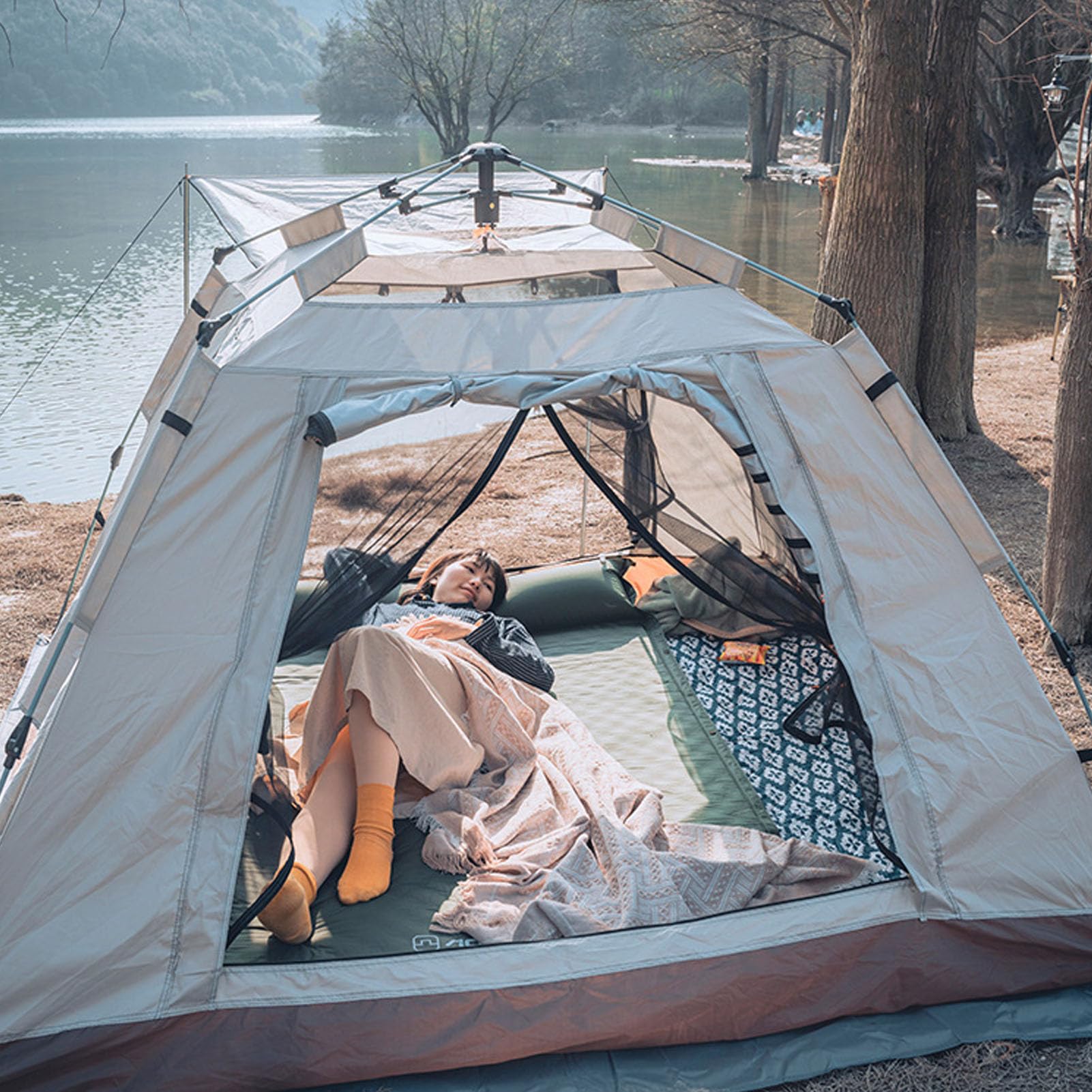 Camping-Matratze, Automatisches Aufblasen, Luftbett für Outdoor-Reisen, Komfortables Doppel-Design, 190 X 130 X 3 cm, Grün