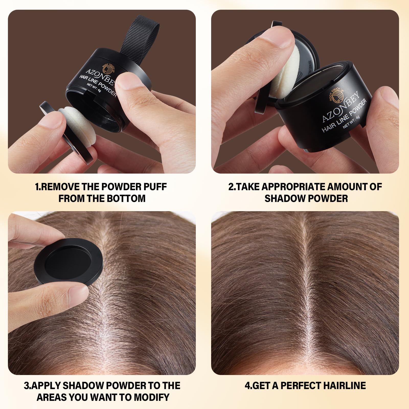 Ansatz-Ausbesserungs-Sets, Haaransatz-Puder für Frauen, Haaransatz-Concealer für dünnes und dünner werdendes Haar, wasser- und schweißresistent, mit Make-up-Pinsel (Mittelbraun, Mittelbraun)