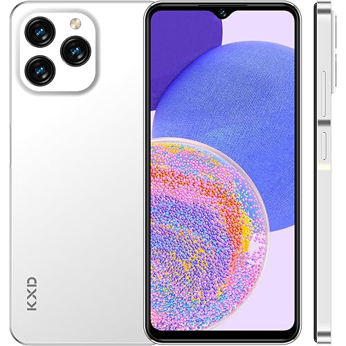 KXD A07 Unlock Cell Phone, Android 12 Unlocked Phone, 4500mAh 10W Fast Smartphones, 13MP+8MP, 6.52 Inch HD+, 4GB + 64GB/SD 256GB Mobile Phone, Fingerprint/Face ID, 4G Dual SIM Phone - White